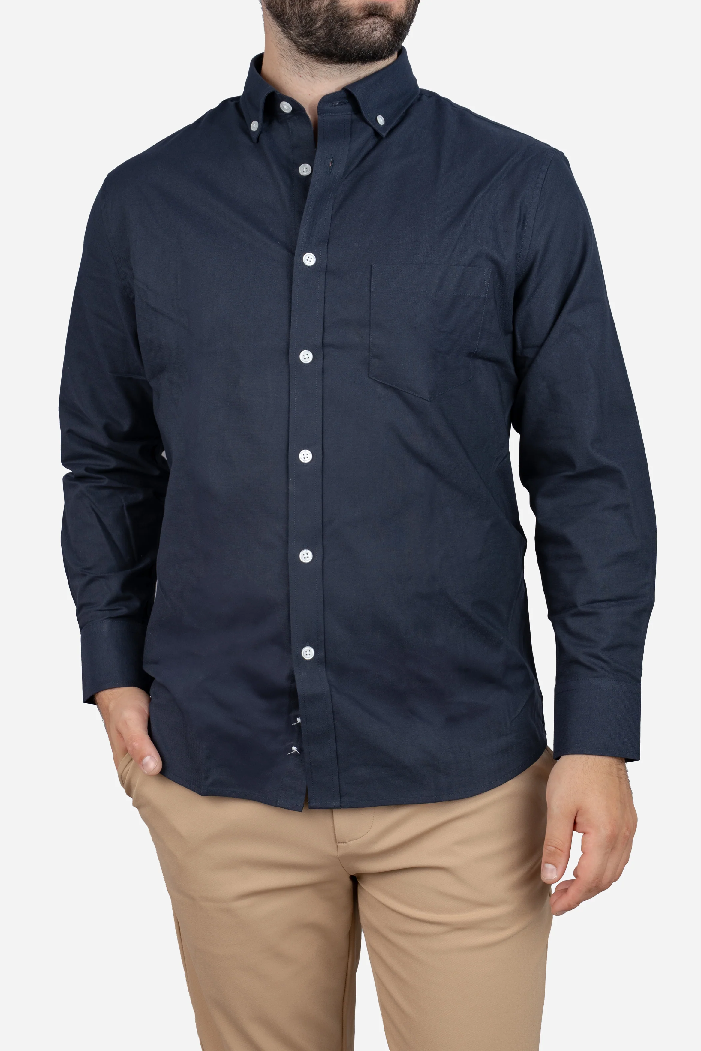 Stretch Oxford Button Down Shirt Navy - Image 6