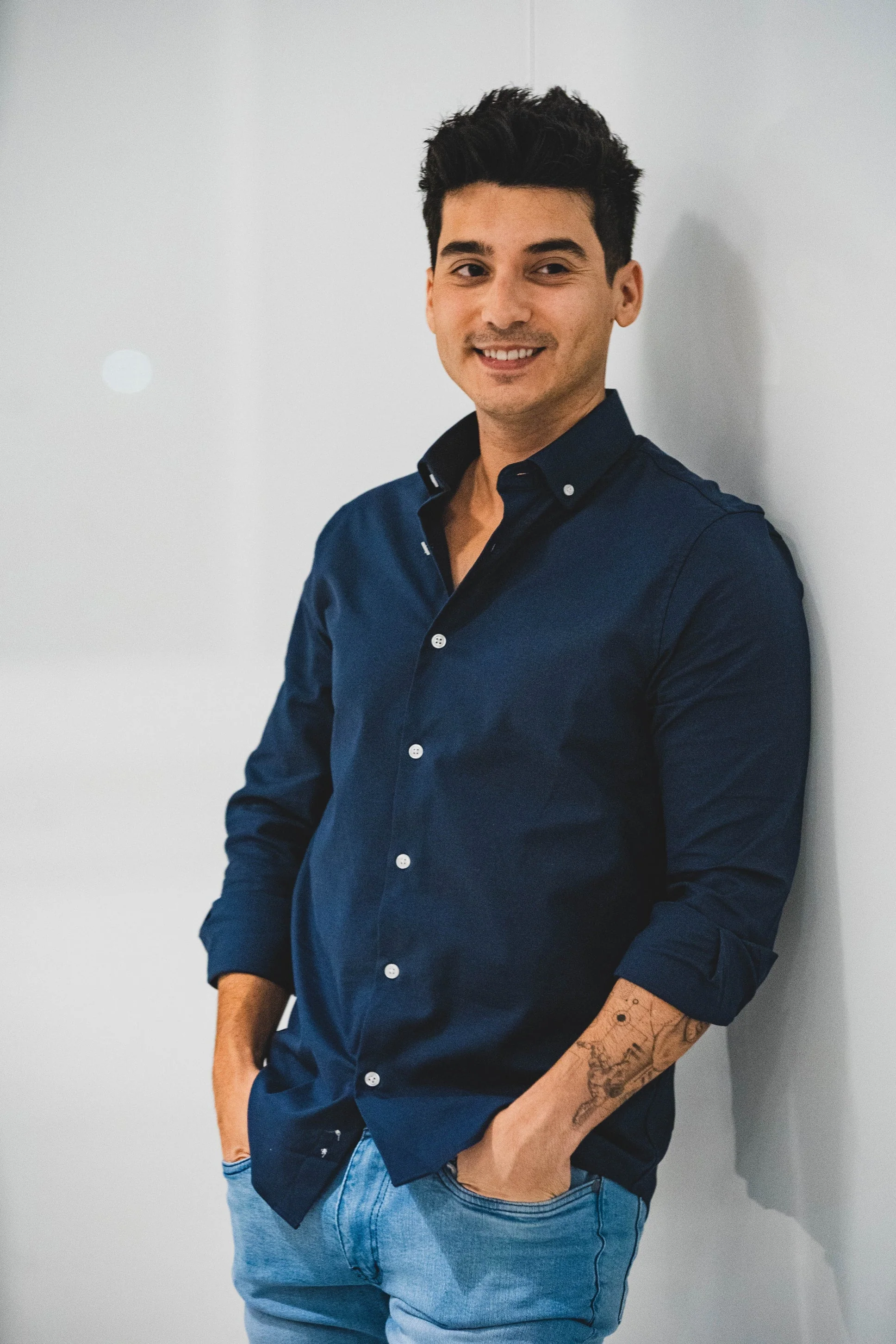 Stretch Oxford Button Down Shirt Navy - Image 8