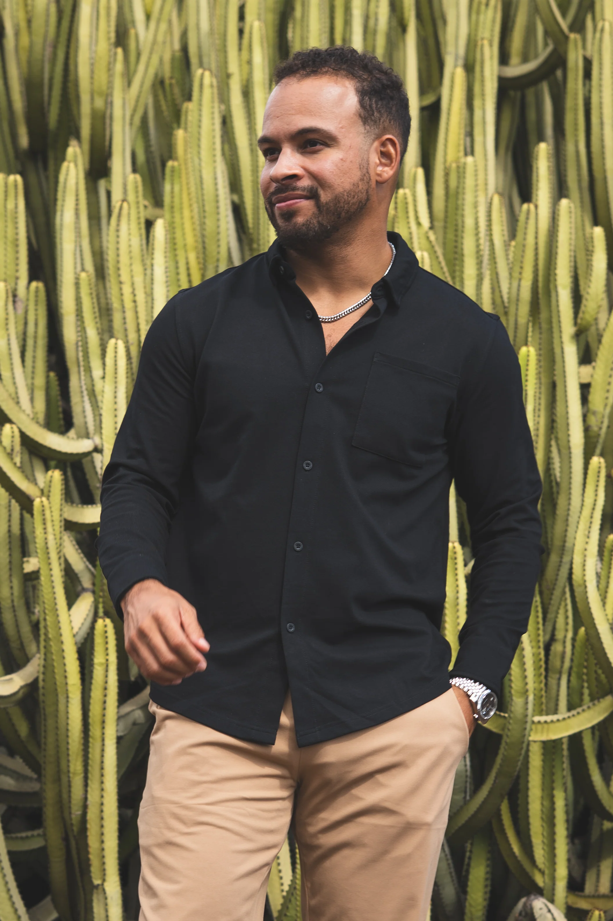 Performance Pique Button Down Shirt Black - Image 4