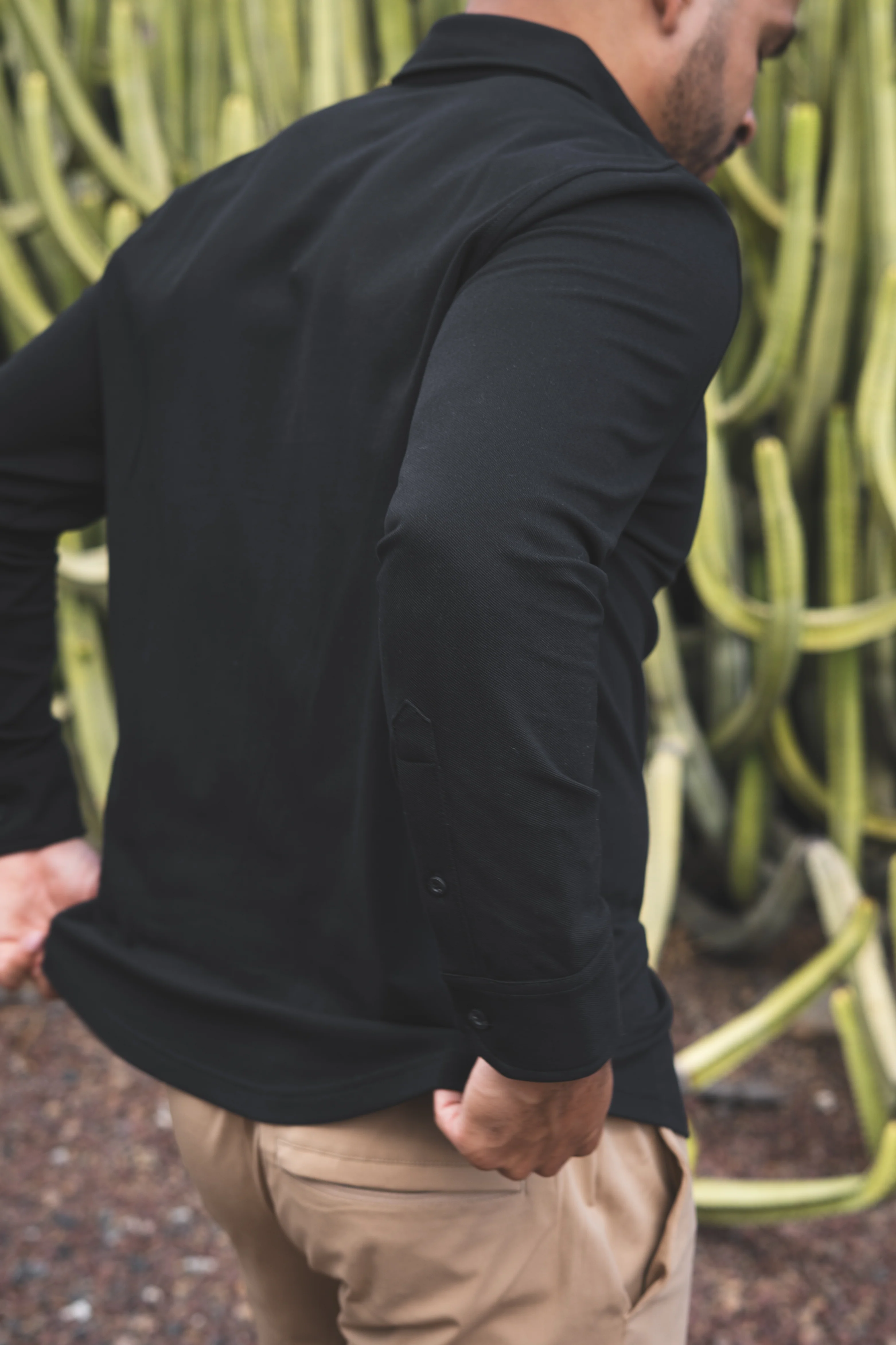 Performance Pique Button Down Shirt Black - Image 5
