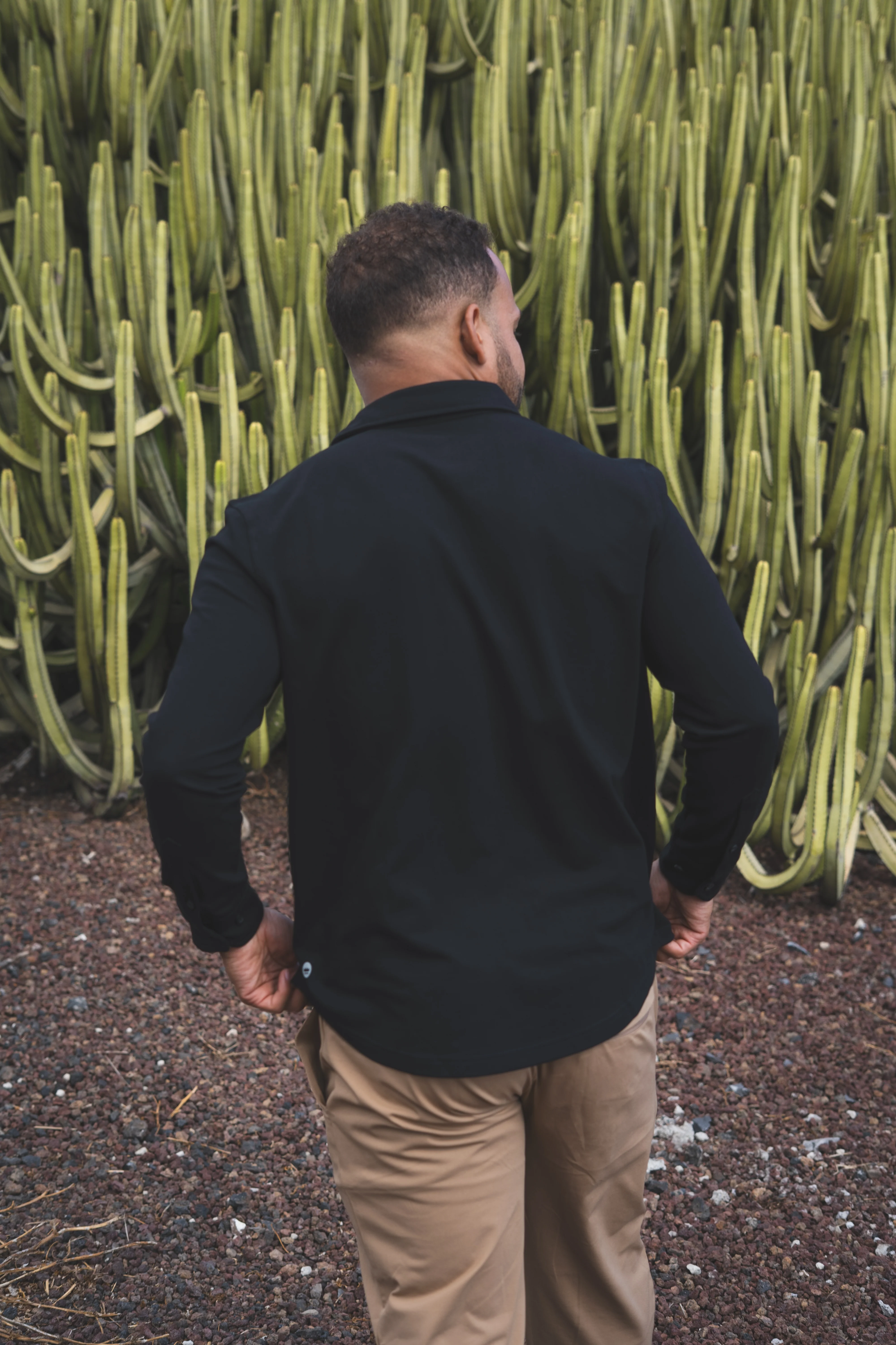 Performance Pique Button Down Shirt Black - Image 6