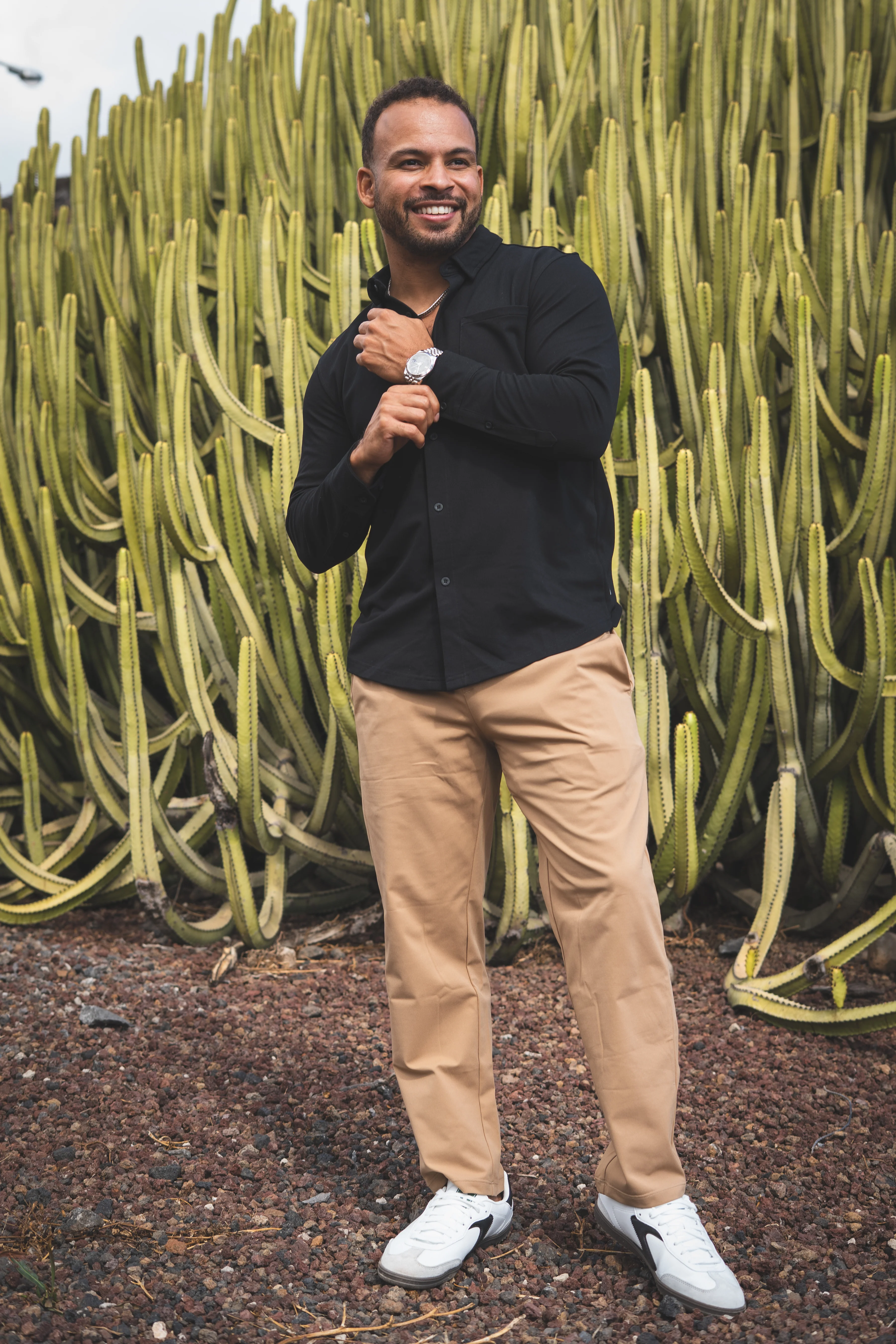 Performance Pique Button Down Shirt Black - Image 7