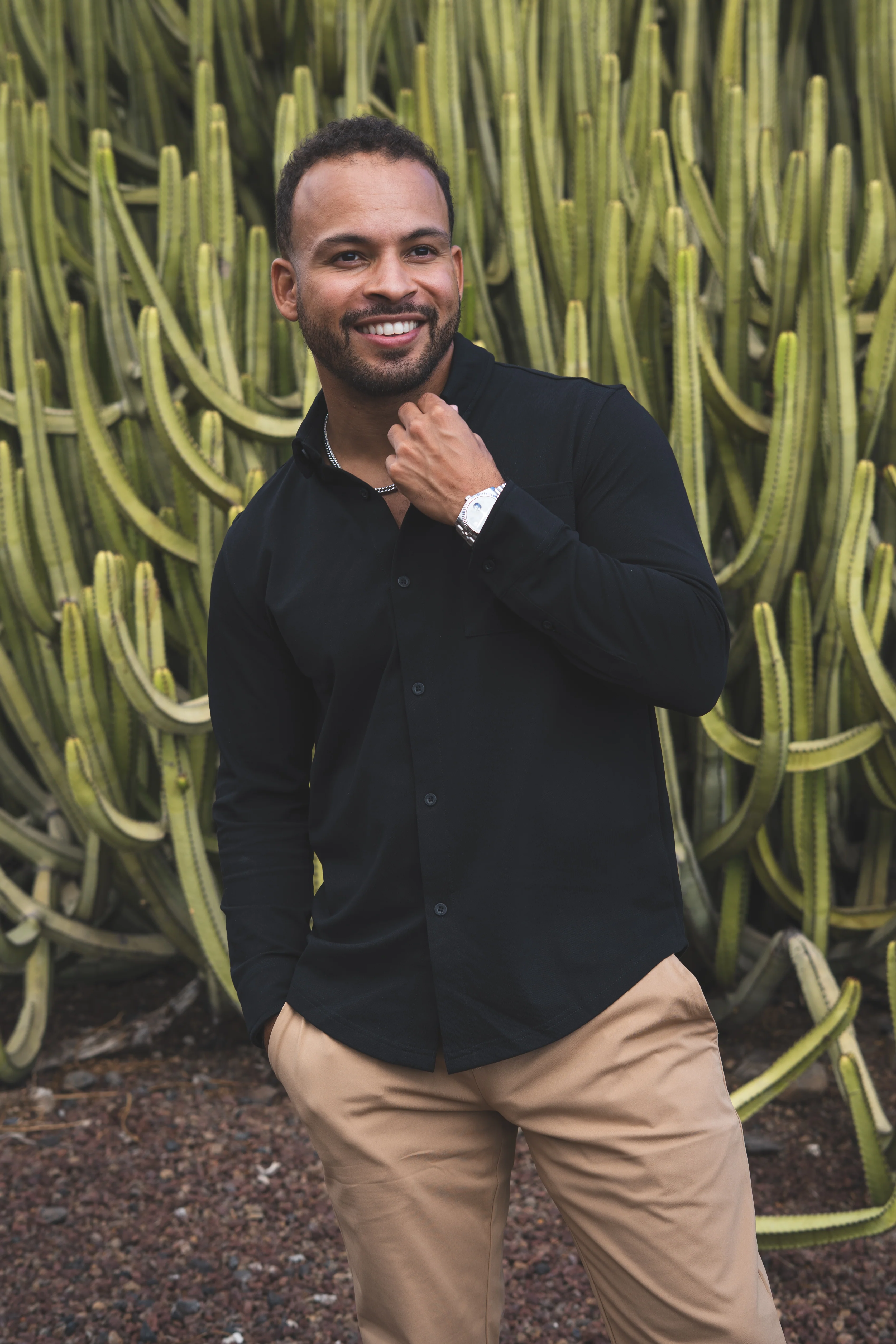 Performance Pique Button Down Shirt Black - Image 8