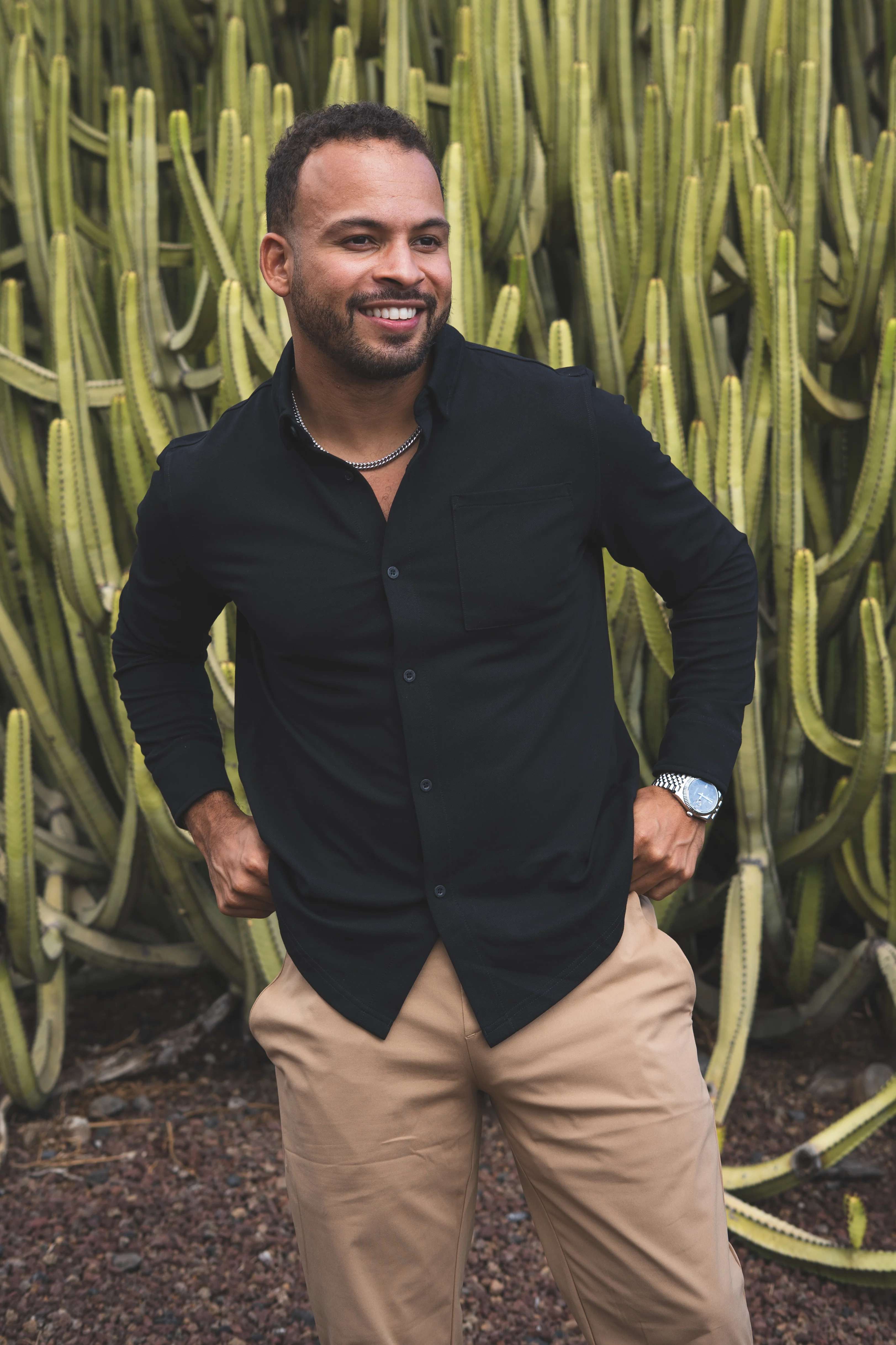 Performance Pique Button Down Shirt Black - Image 9