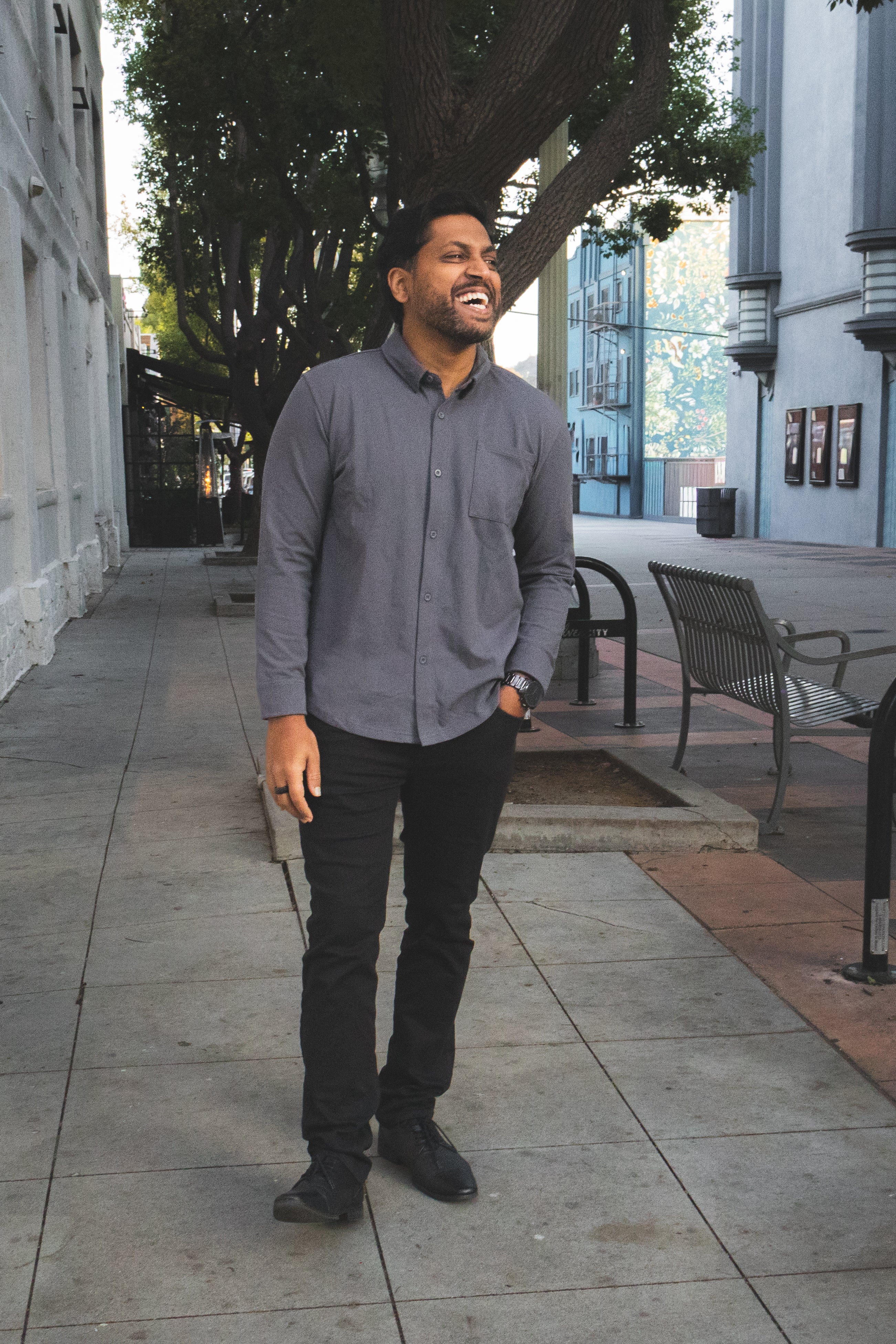 Performance Pique Button Down Shirt Charcoal - Image 5