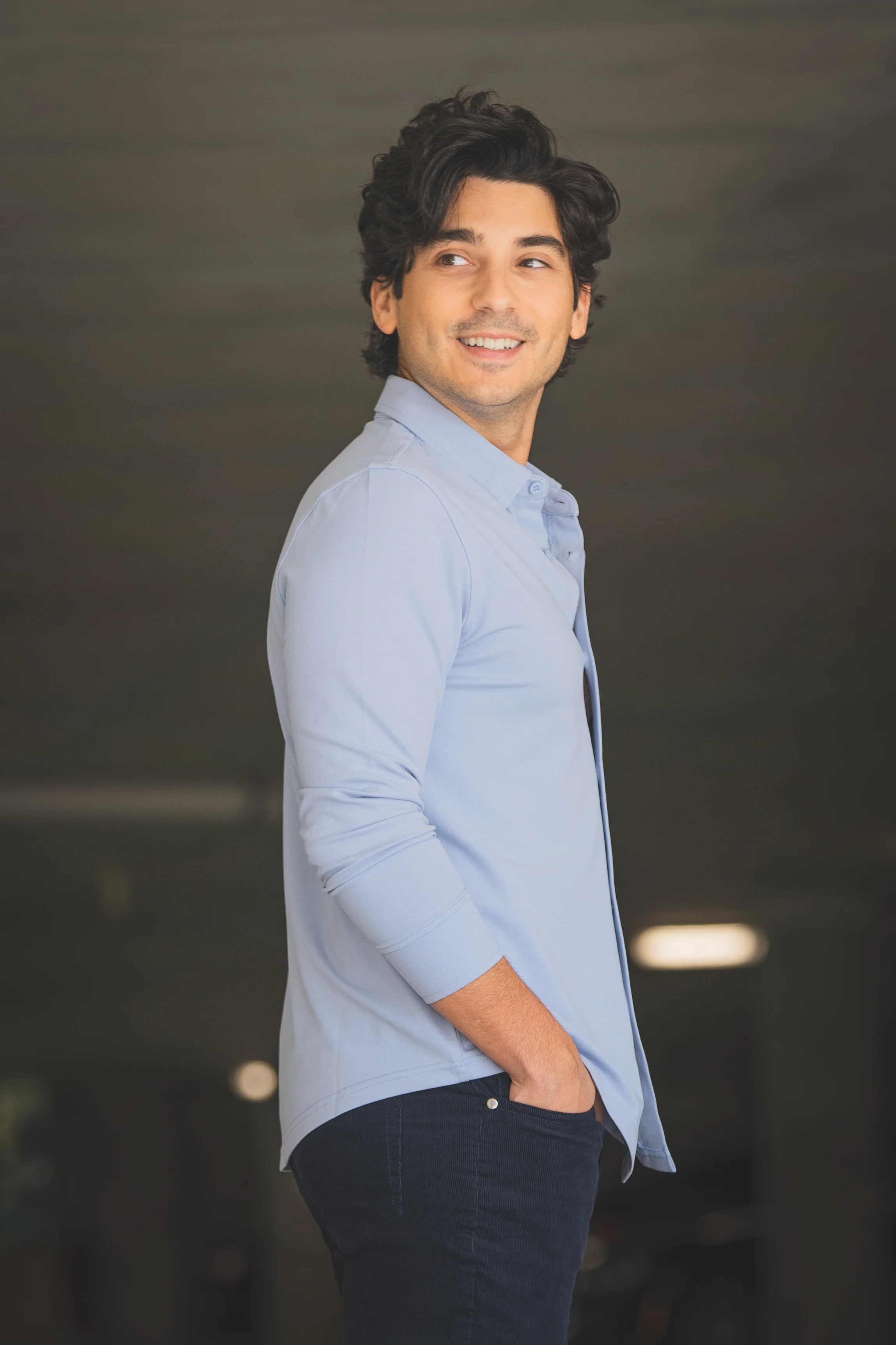 Performance Pique Button Down Shirt Light Blue - Image 11