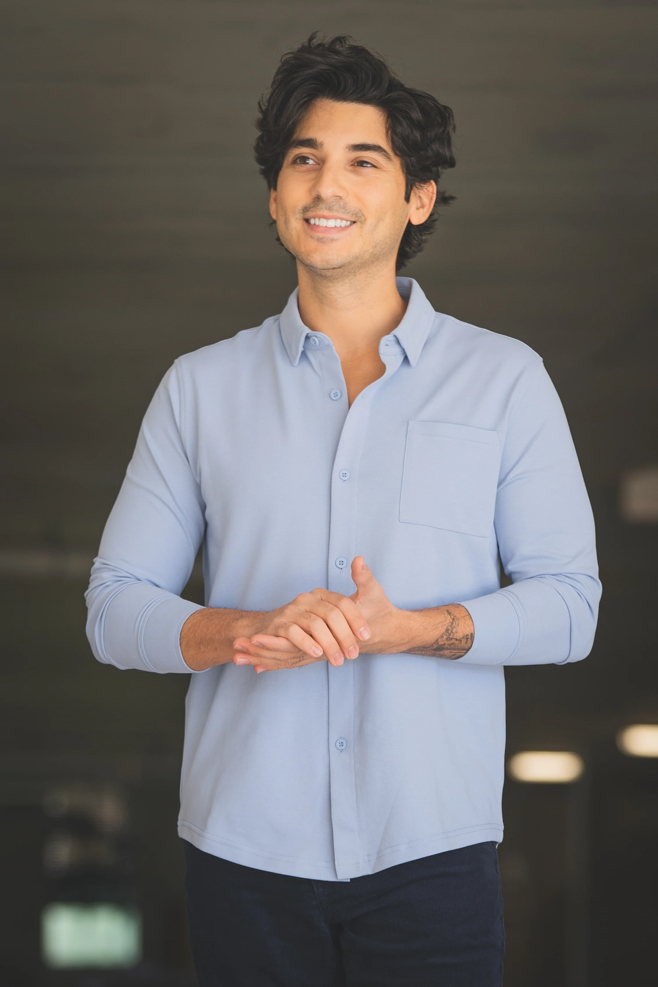 Performance Pique Button Down Shirt Light Blue - Image 13