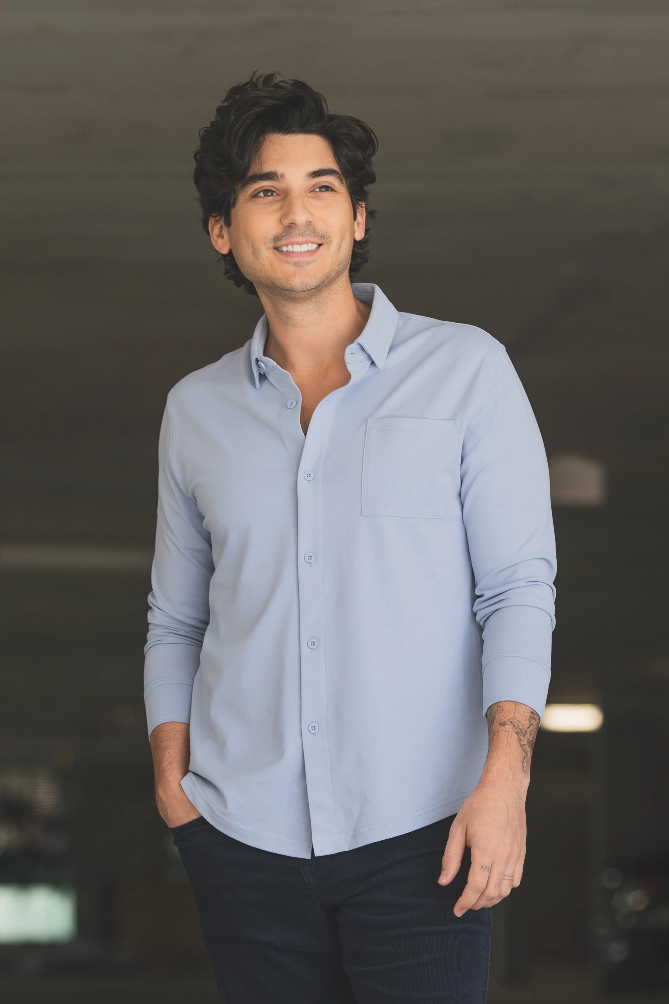 Performance Pique Button Down Shirt Light Blue - Image 14