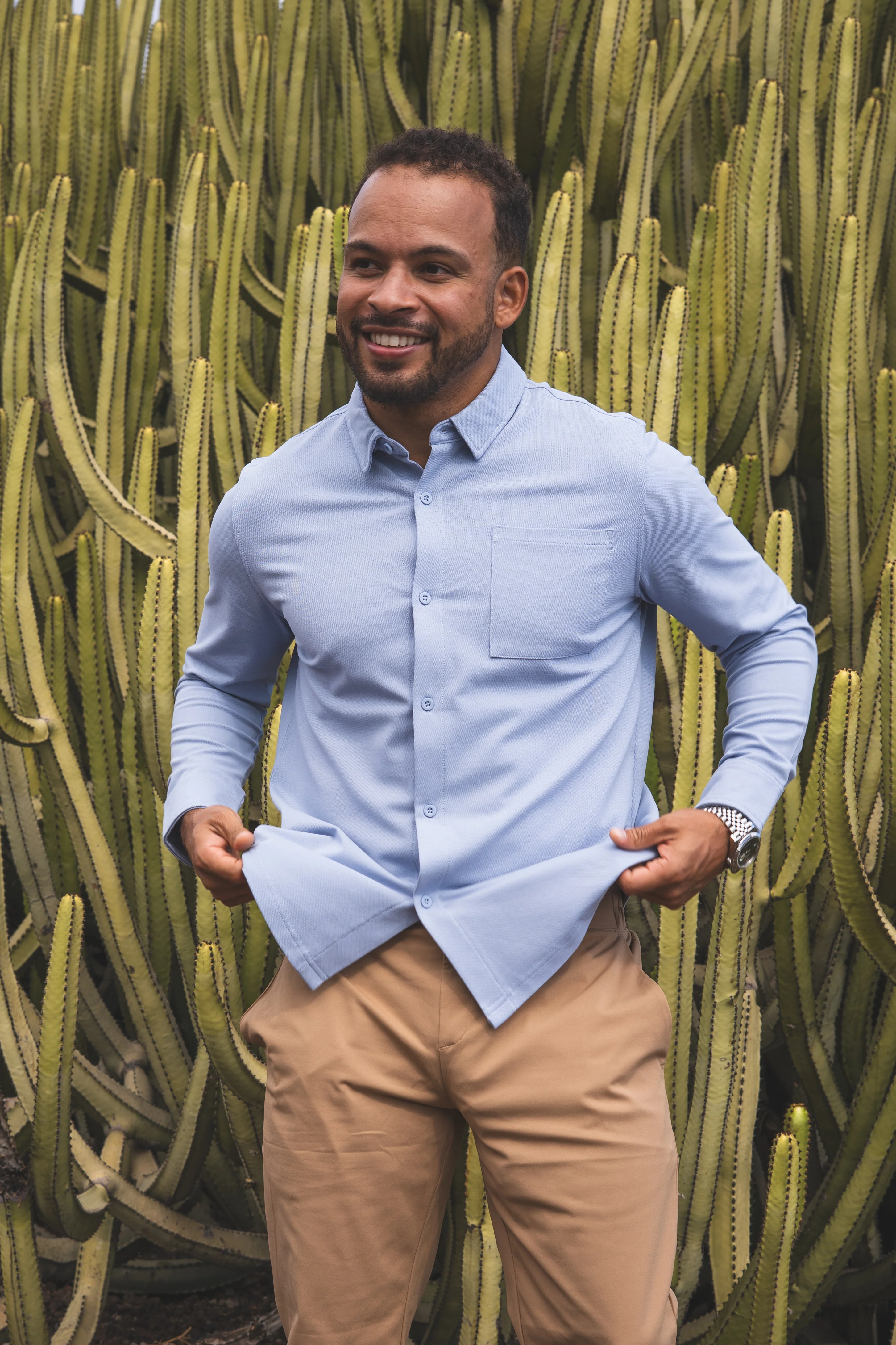 Performance Pique Button Down Shirt Light Blue - Image 19
