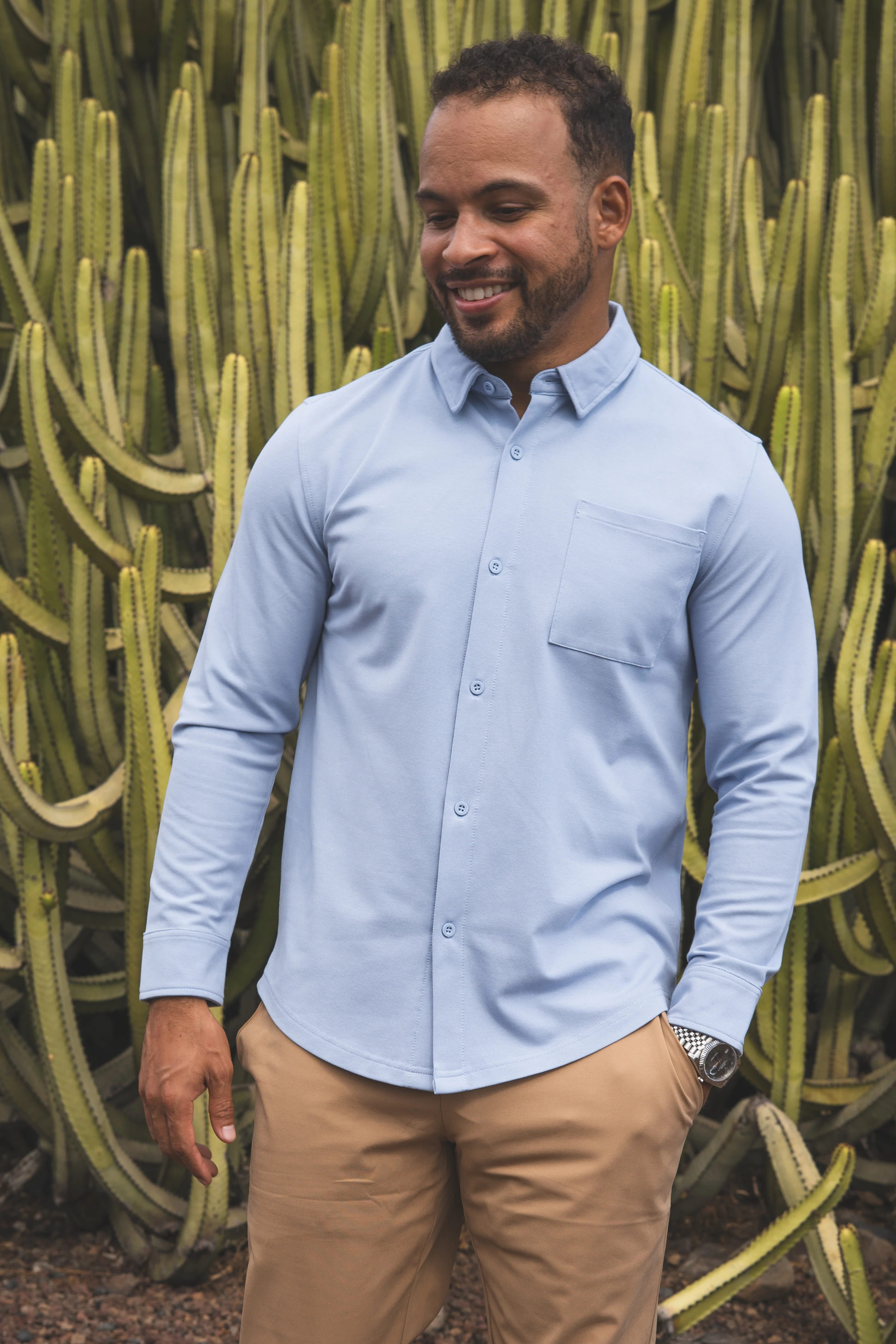 Performance Pique Button Down Shirt Light Blue - Image 21