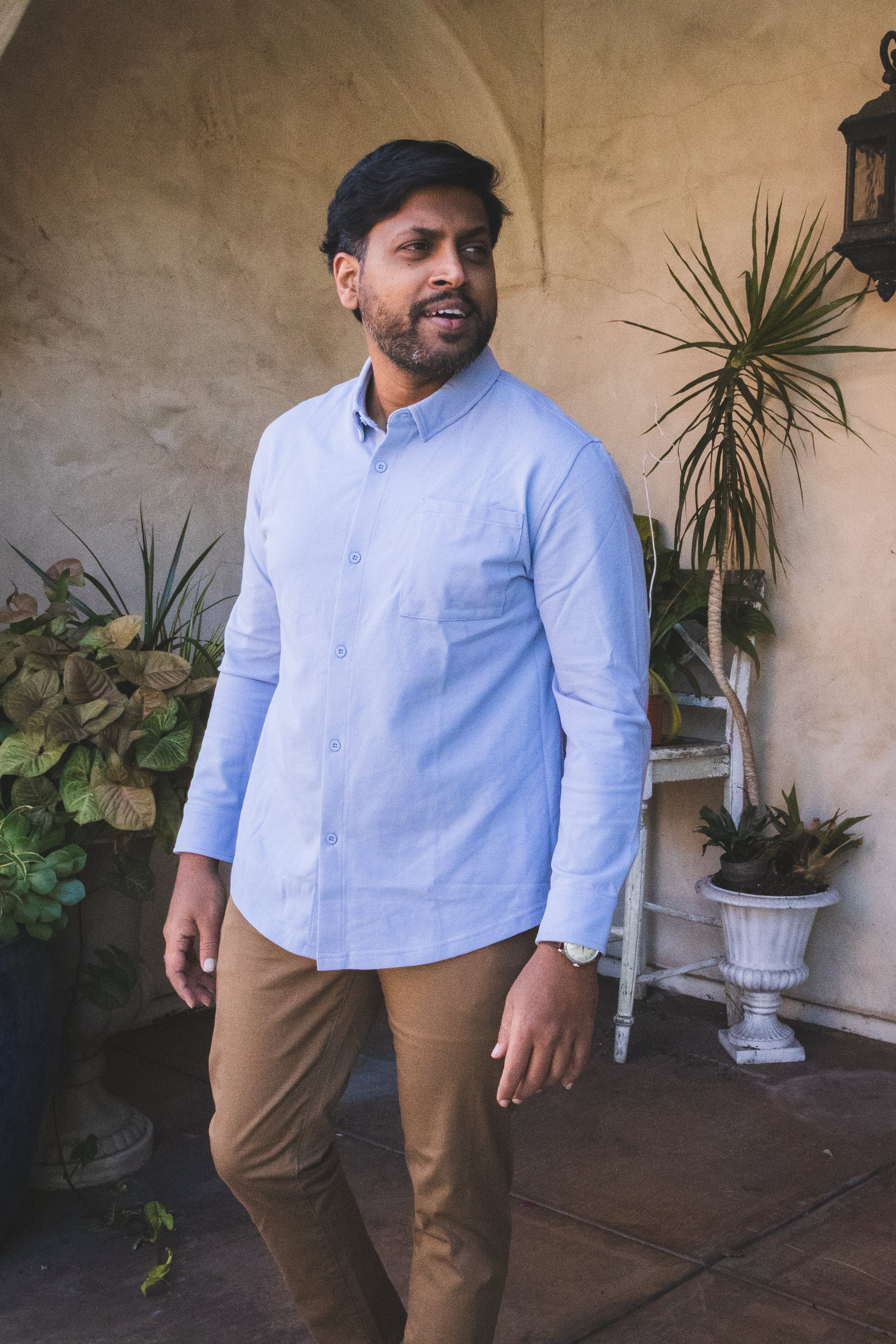 Performance Pique Button Down Shirt Light Blue - Image 5