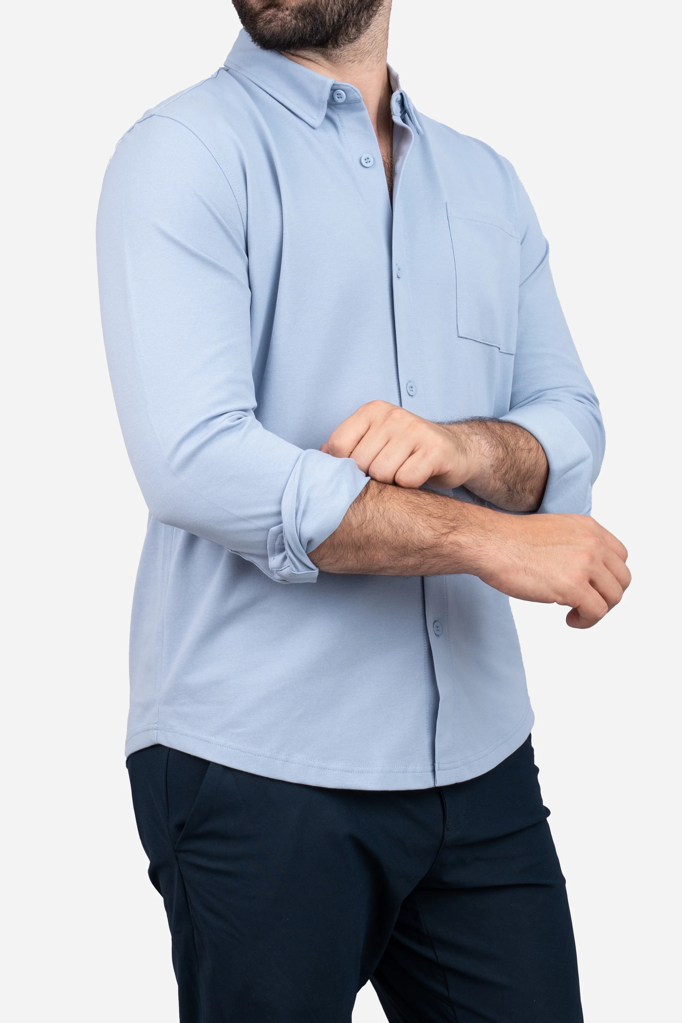 Performance Pique Button Down Shirt Light Blue - Image 6