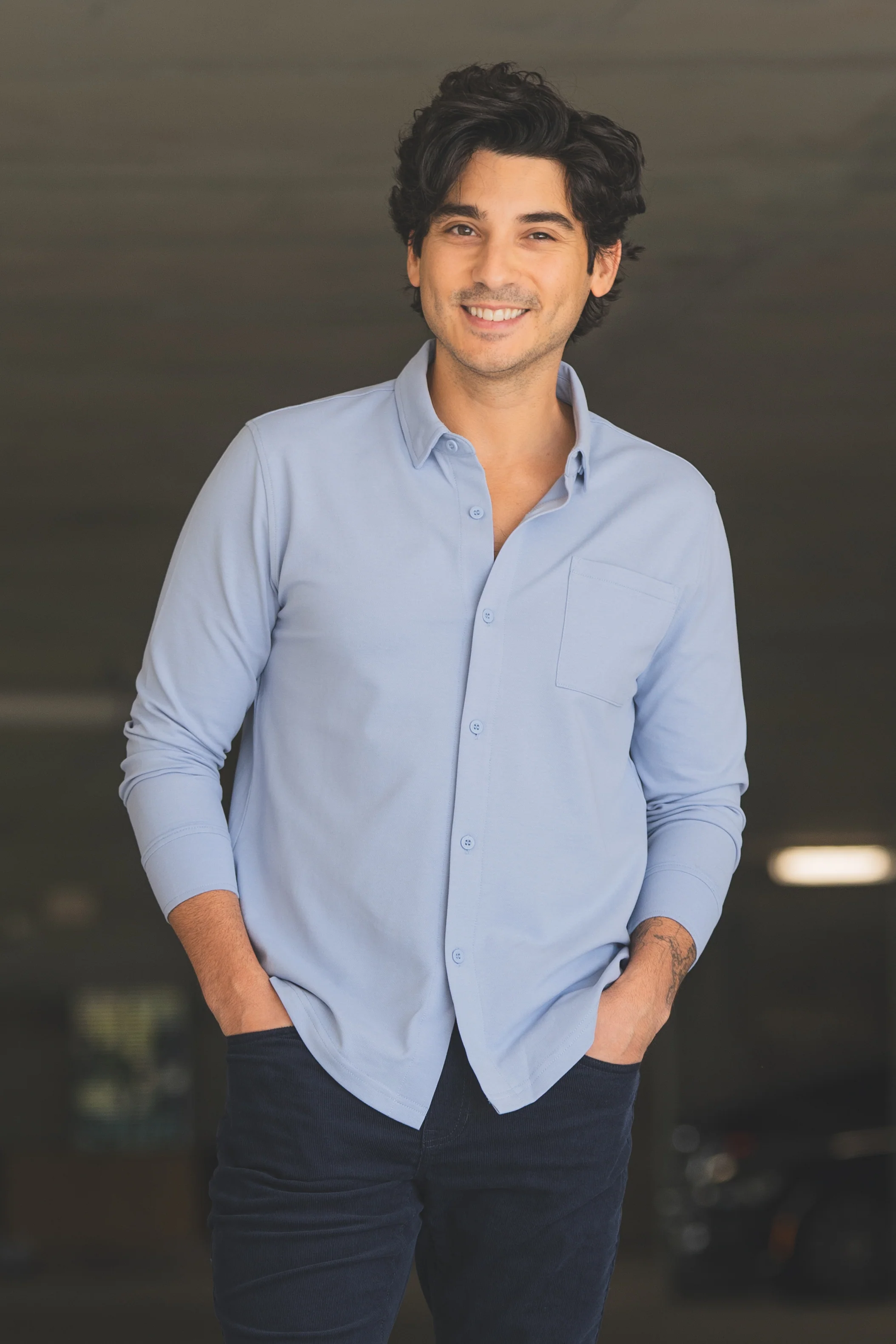 Performance Pique Button Down Shirt Light Blue - Image 9