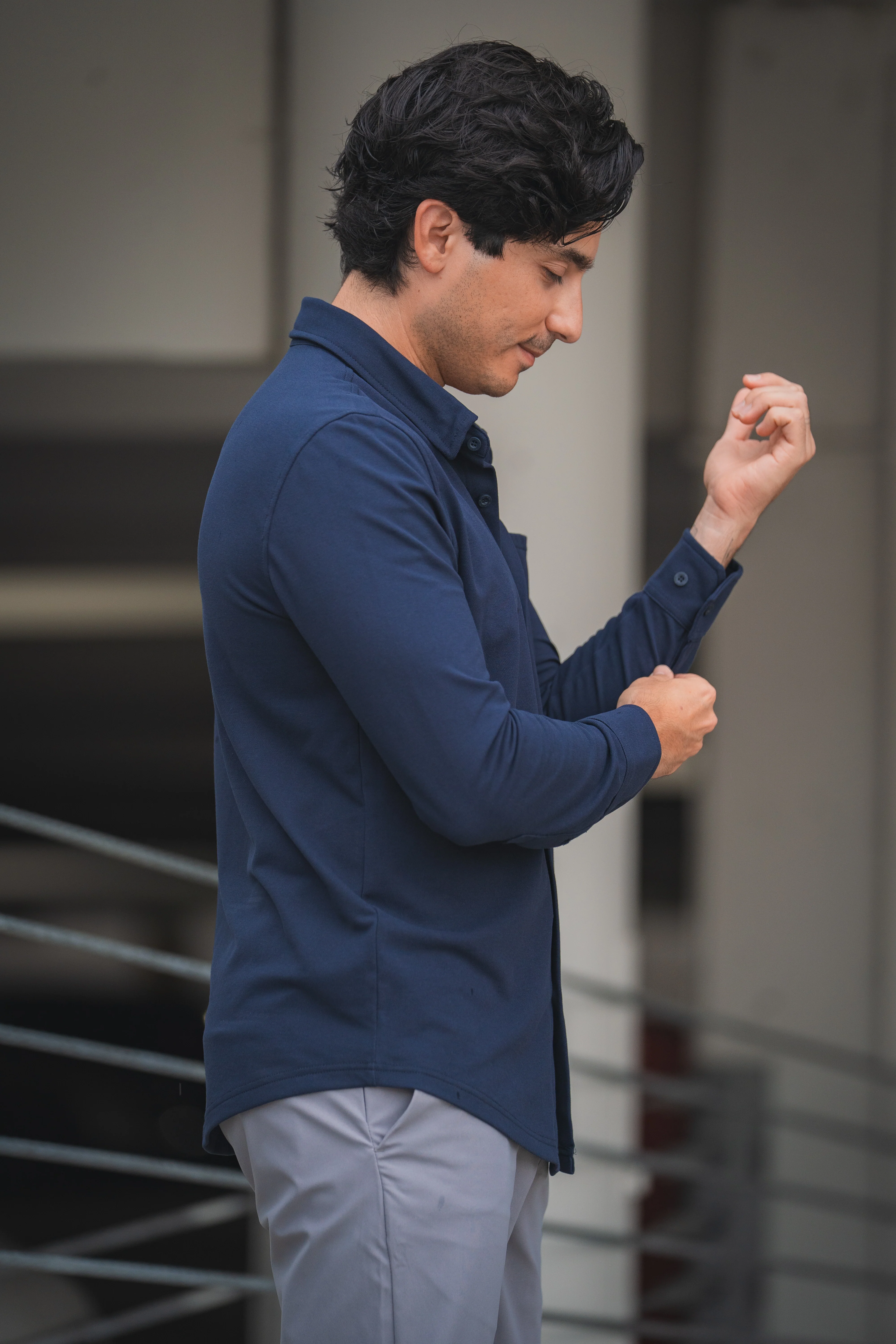 Performance Pique Button Down Shirt Navy - Image 4