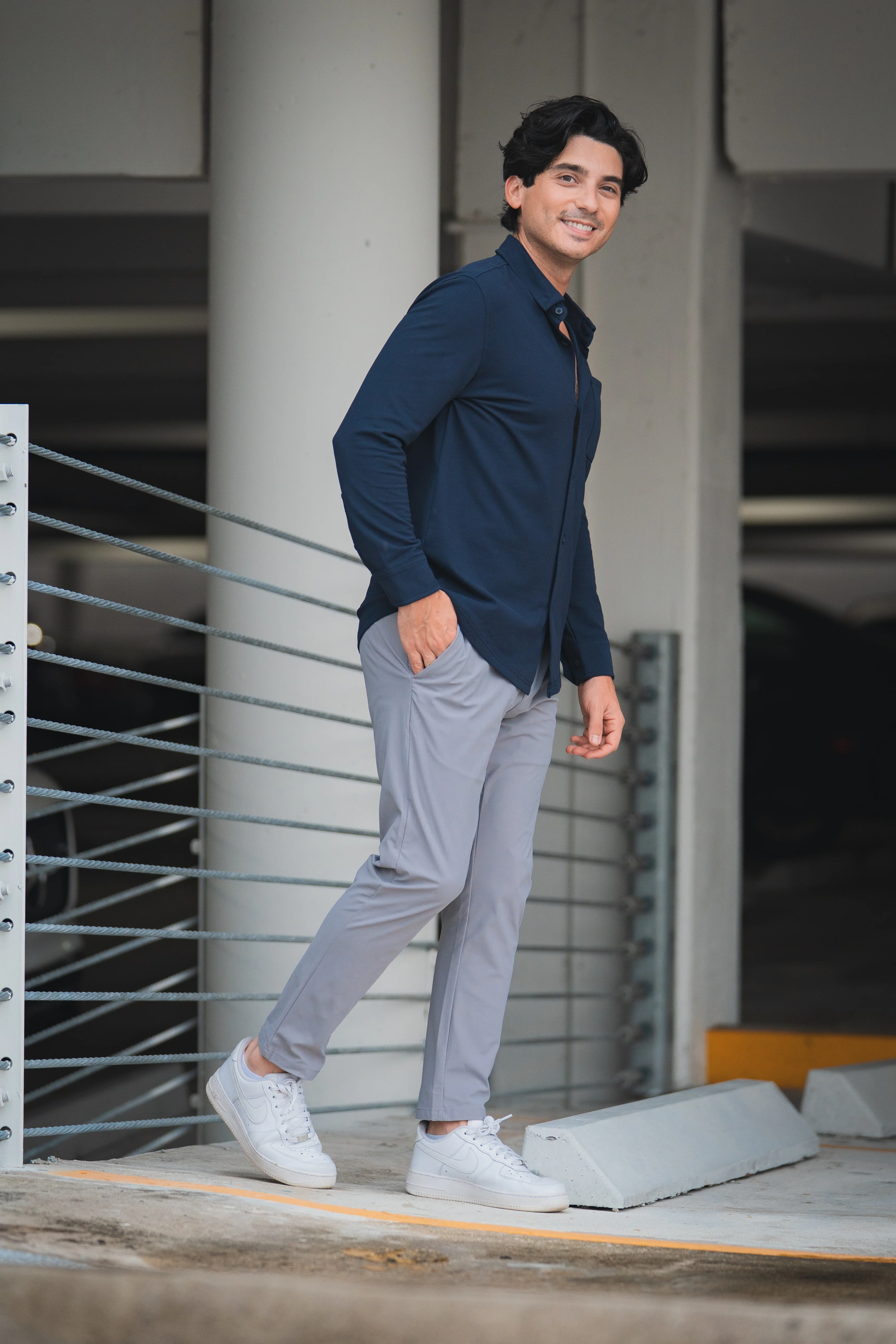 Performance Pique Button Down Shirt Navy - Image 5