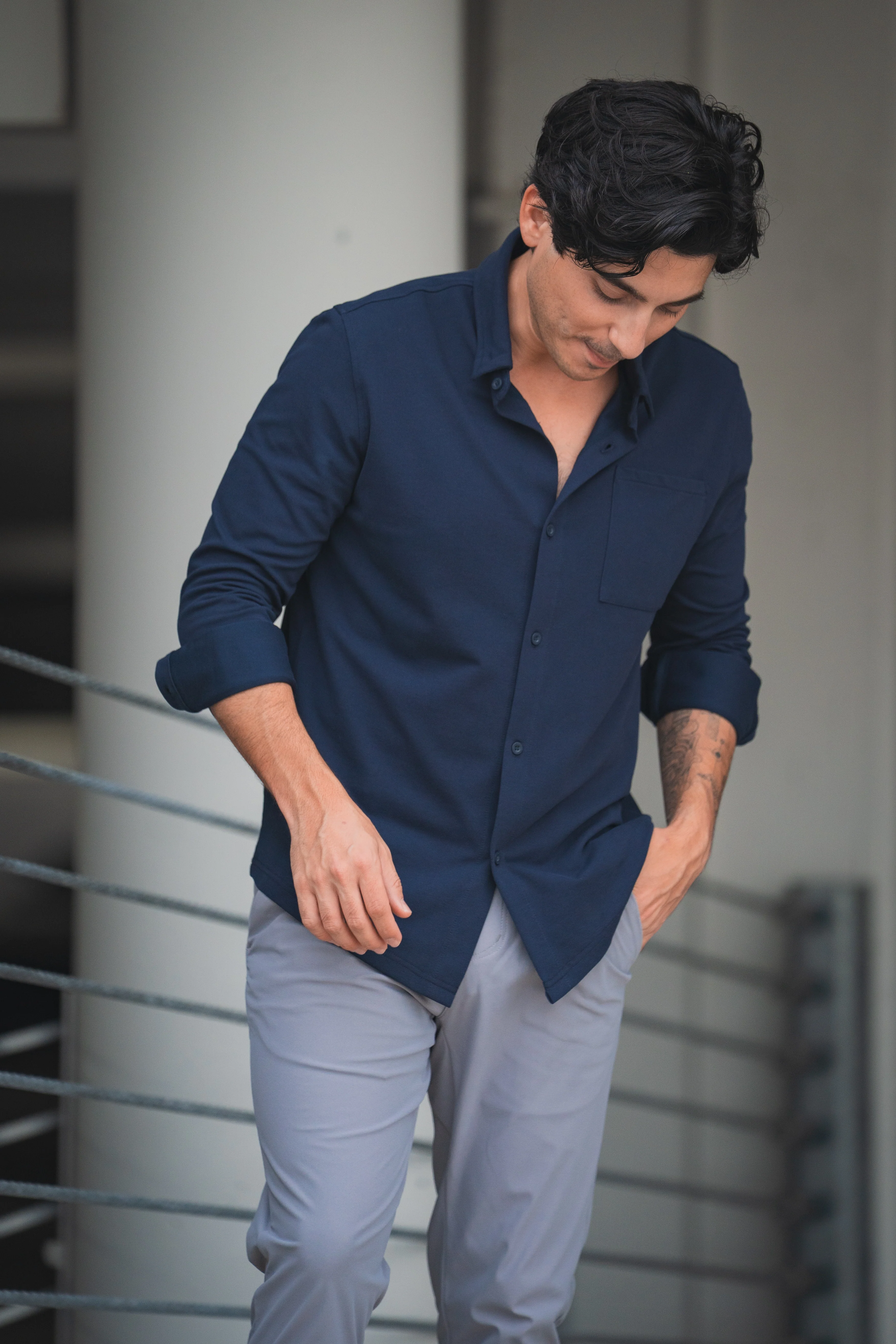 Performance Pique Button Down Shirt Navy - Image 6