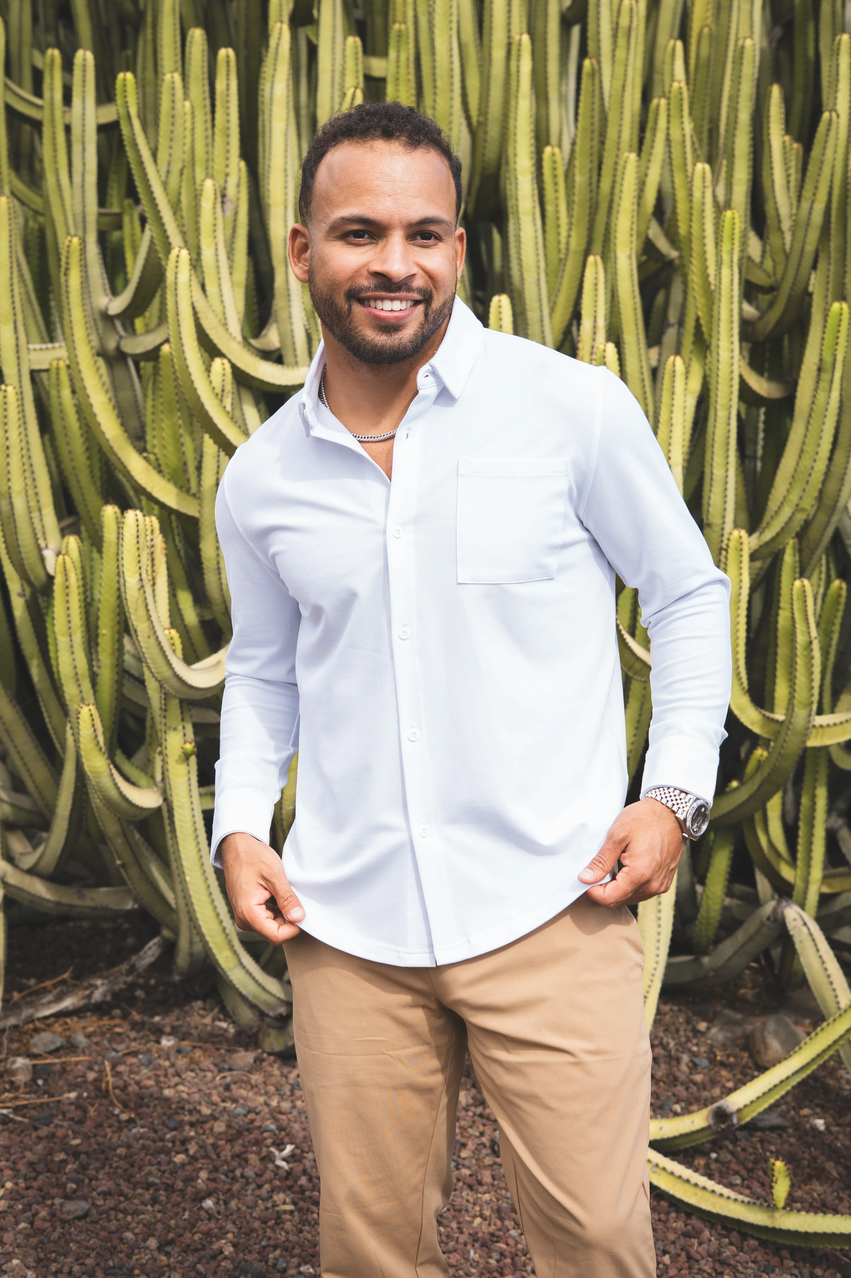 Performance Pique Button Down Shirt White - Image 10