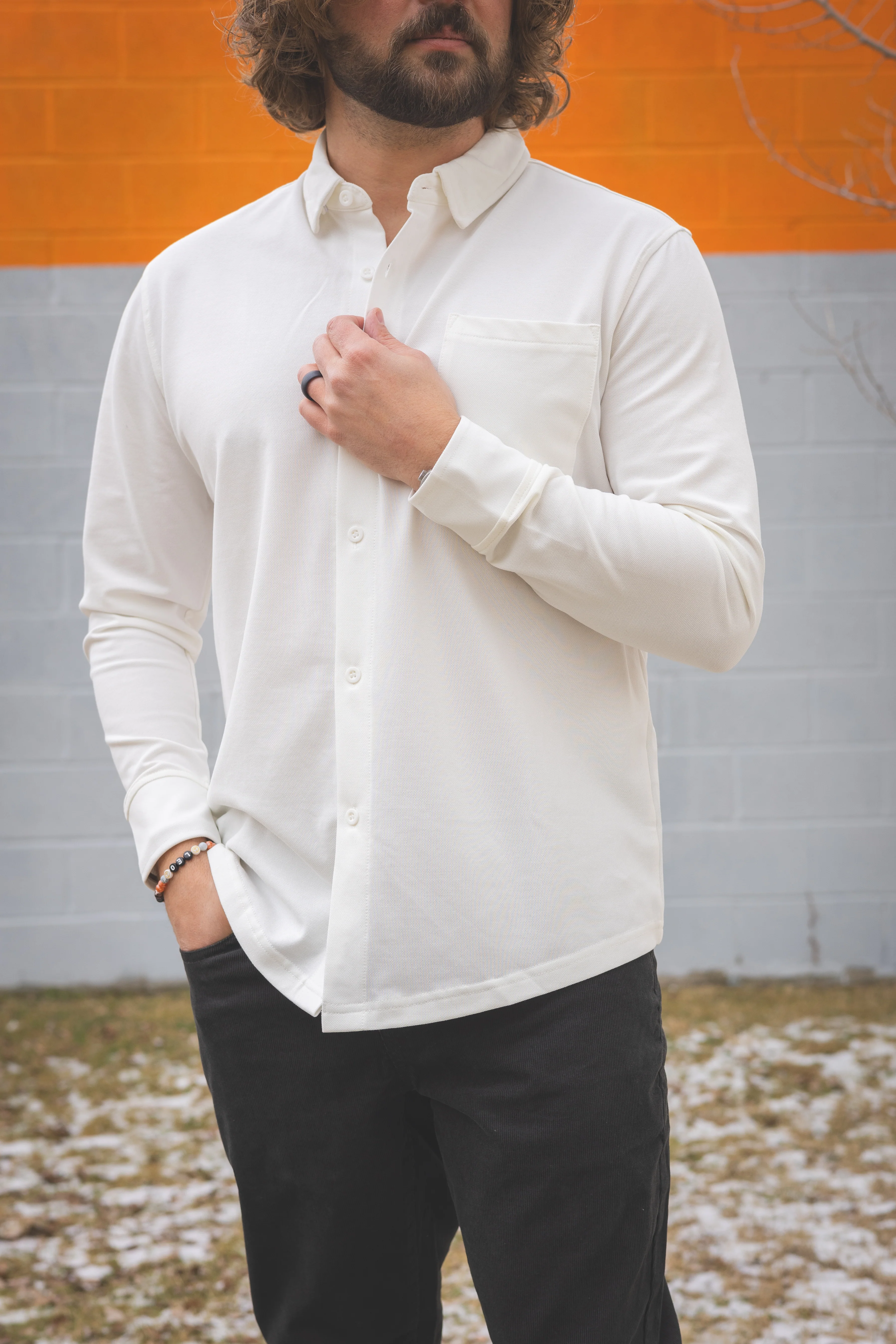 Performance Pique Button Down Shirt White - Image 11