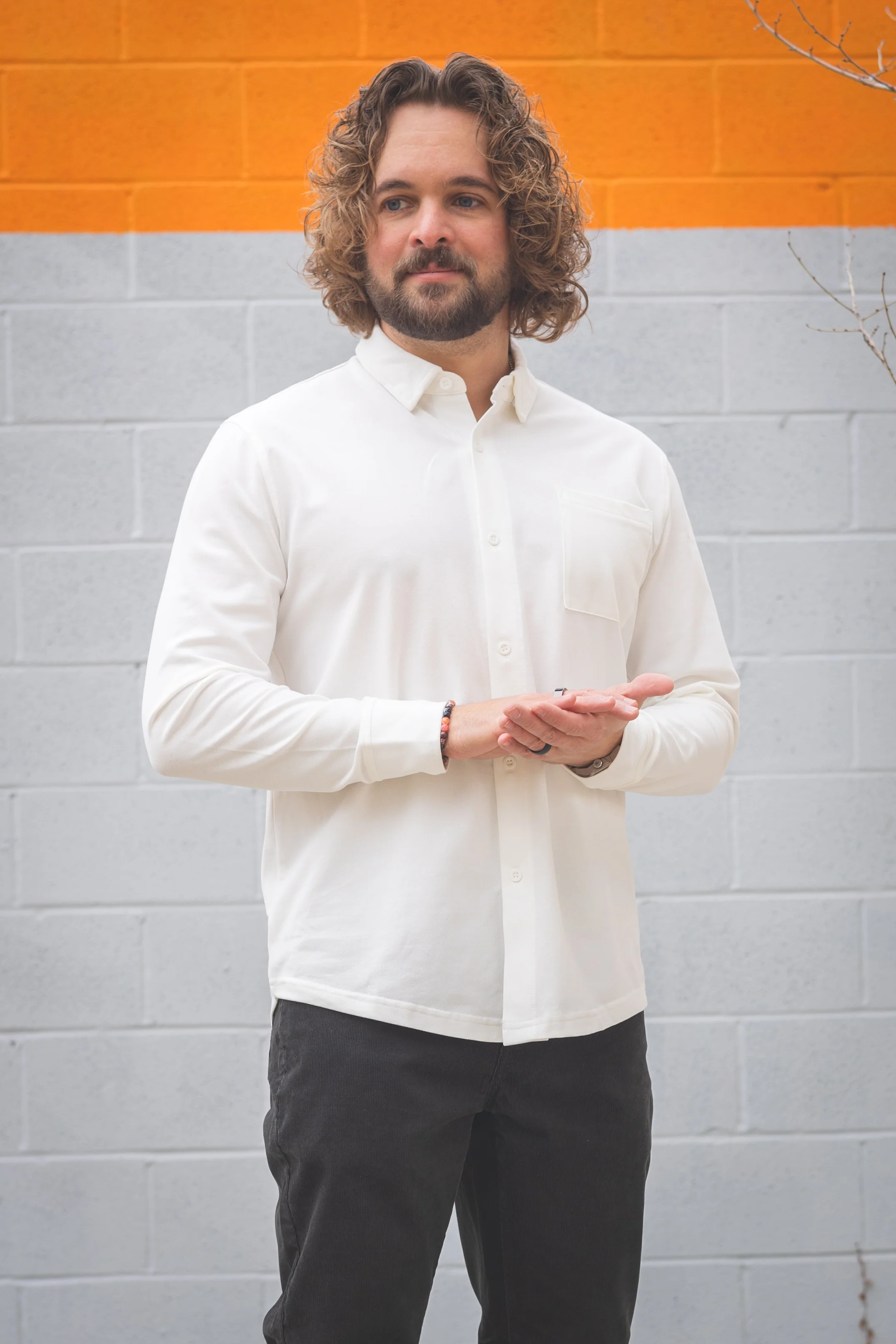 Performance Pique Button Down Shirt White - Image 12
