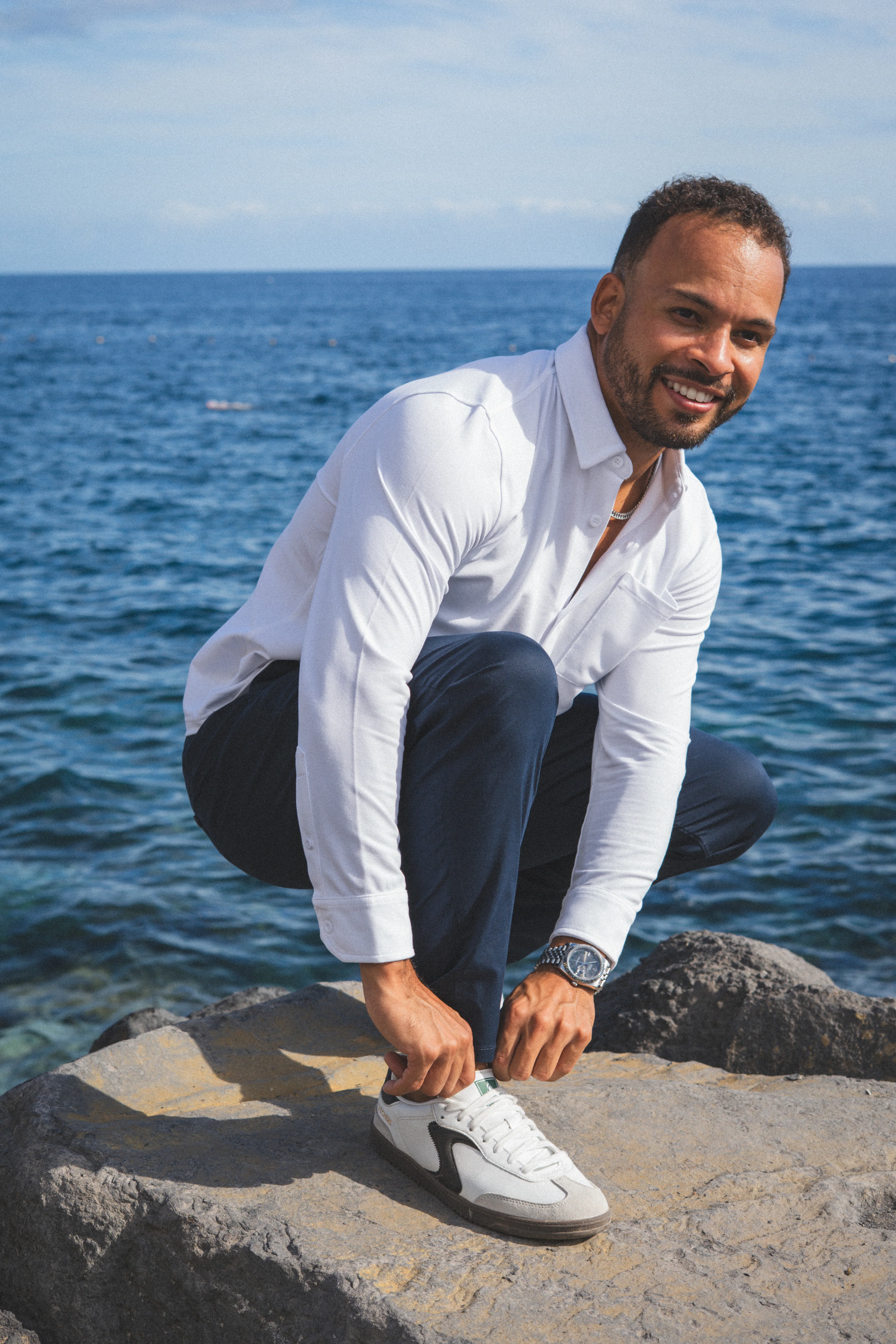 Performance Pique Button Down Shirt White - Image 3