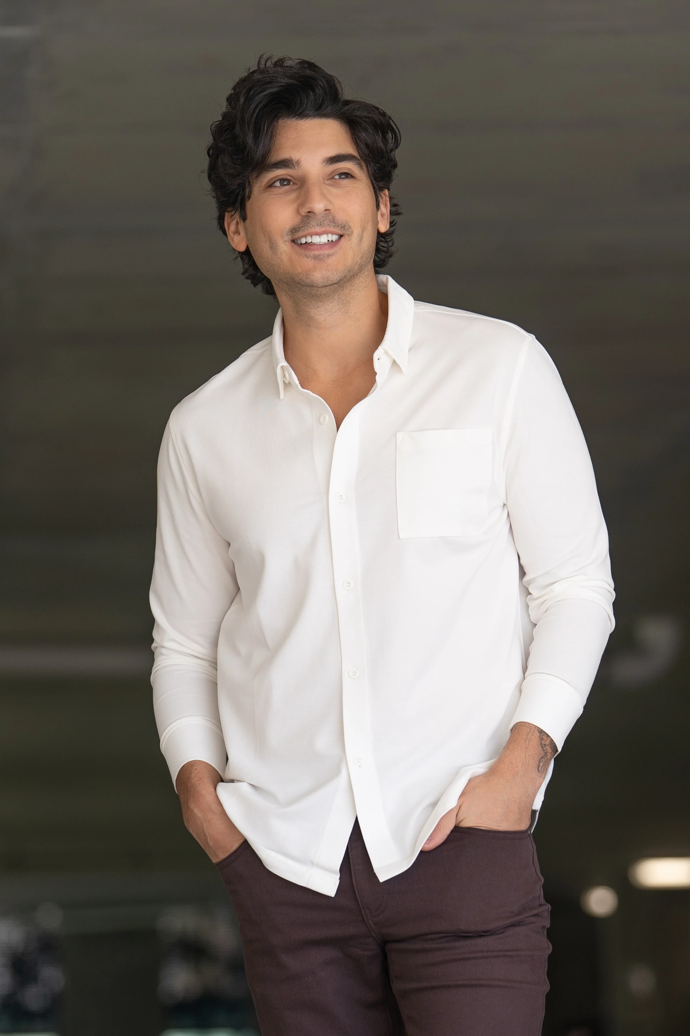 Performance Pique Button Down Shirt White - Image 4