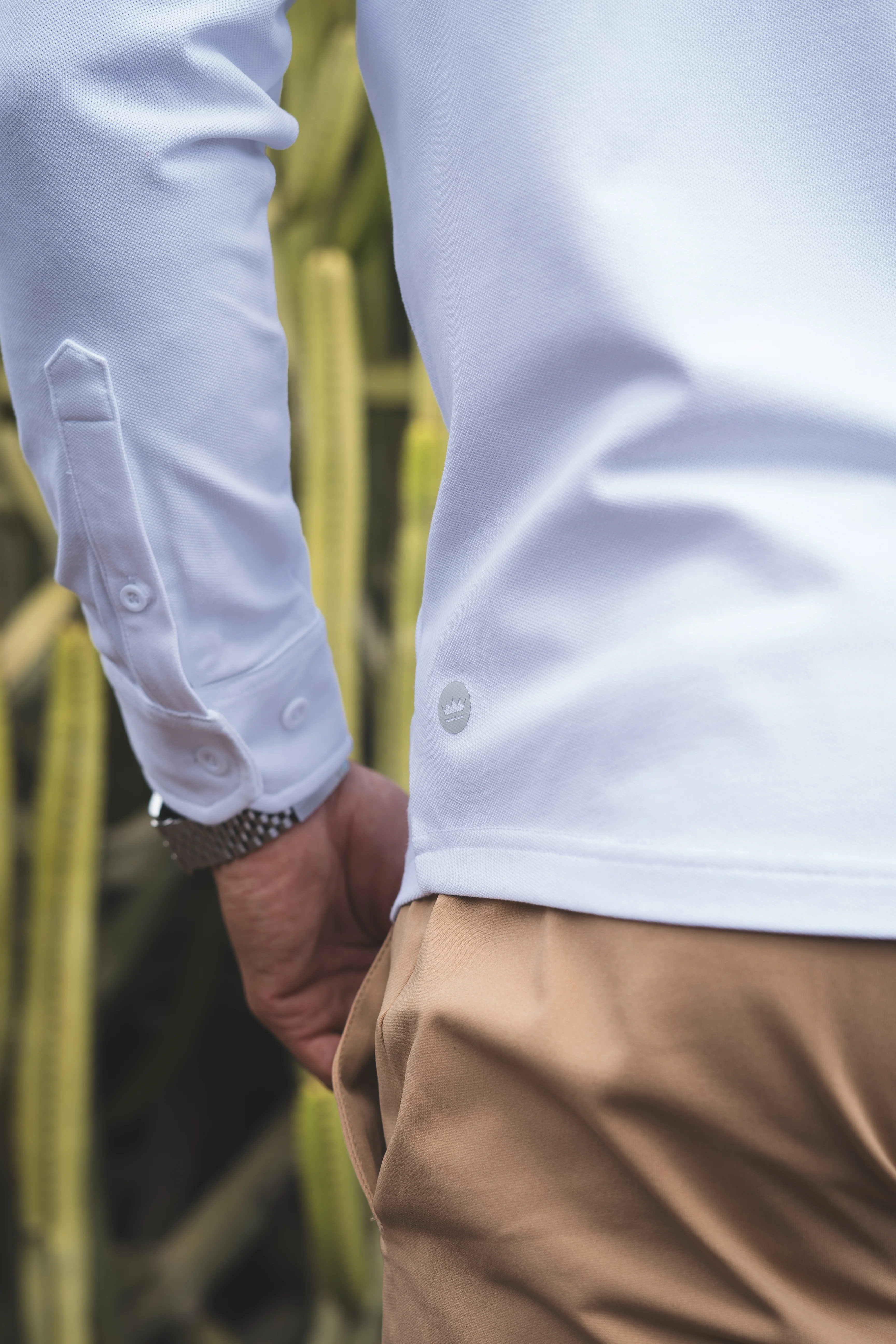 Performance Pique Button Down Shirt White - Image 6