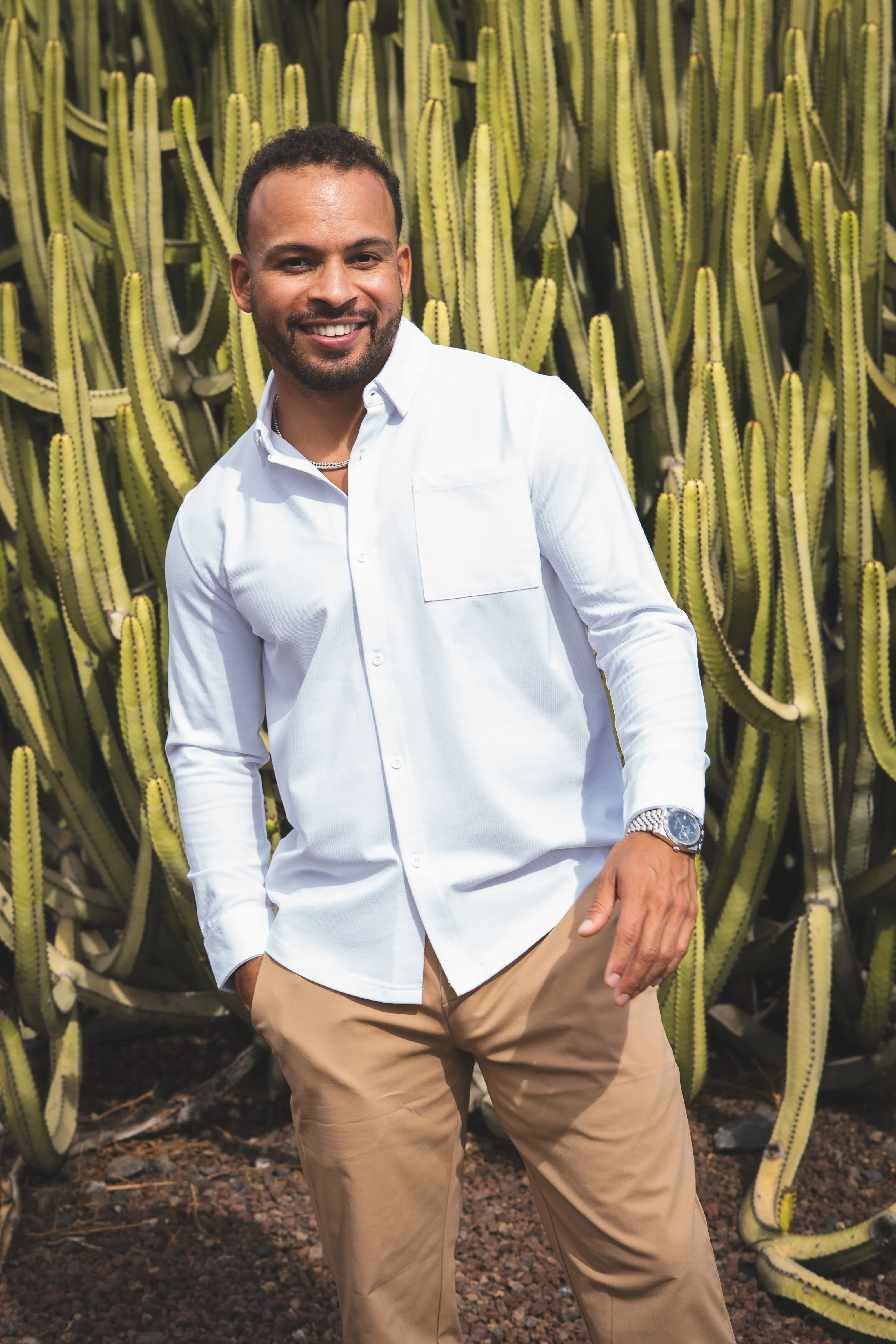 Performance Pique Button Down Shirt White - Image 7