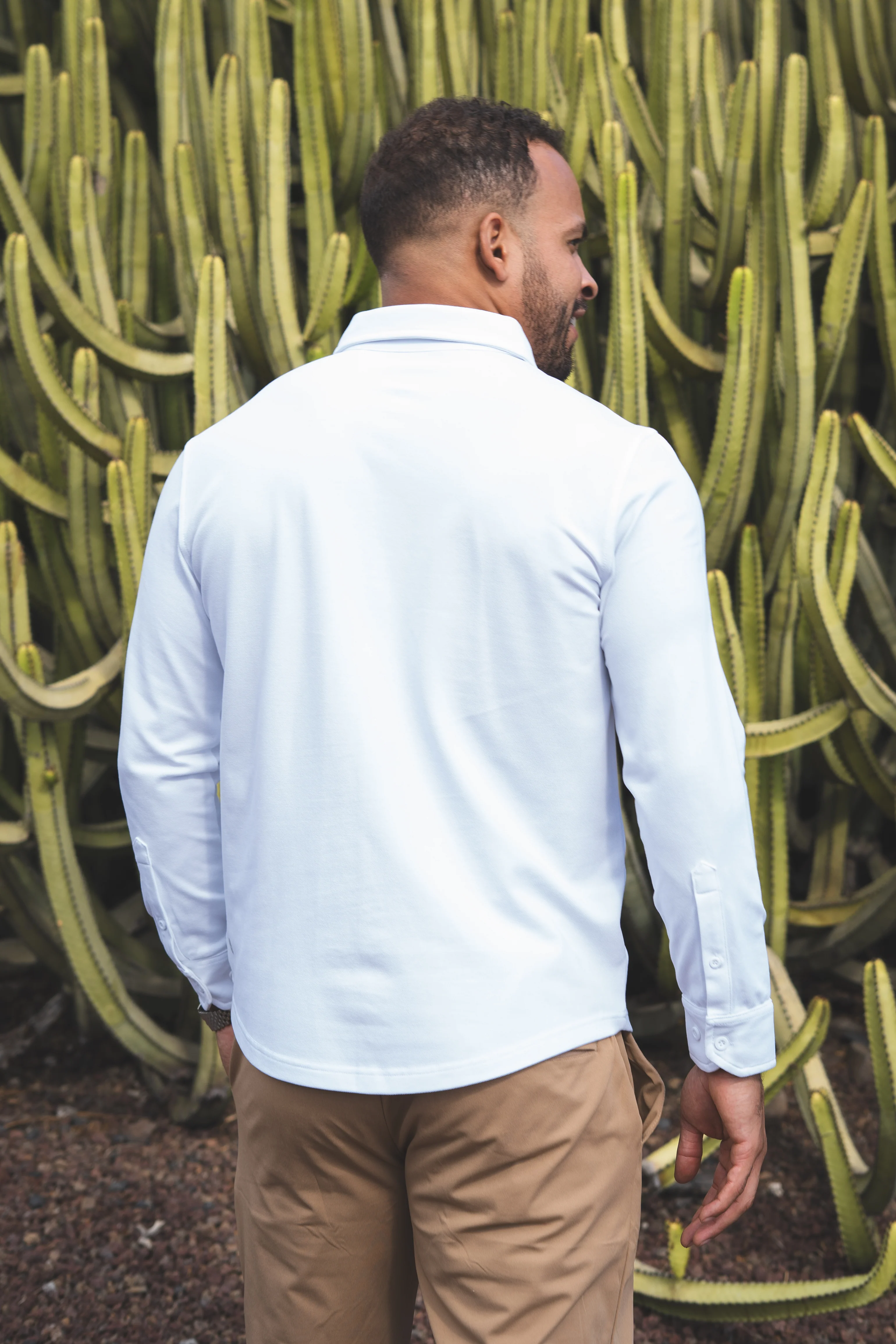 Performance Pique Button Down Shirt White - Image 8
