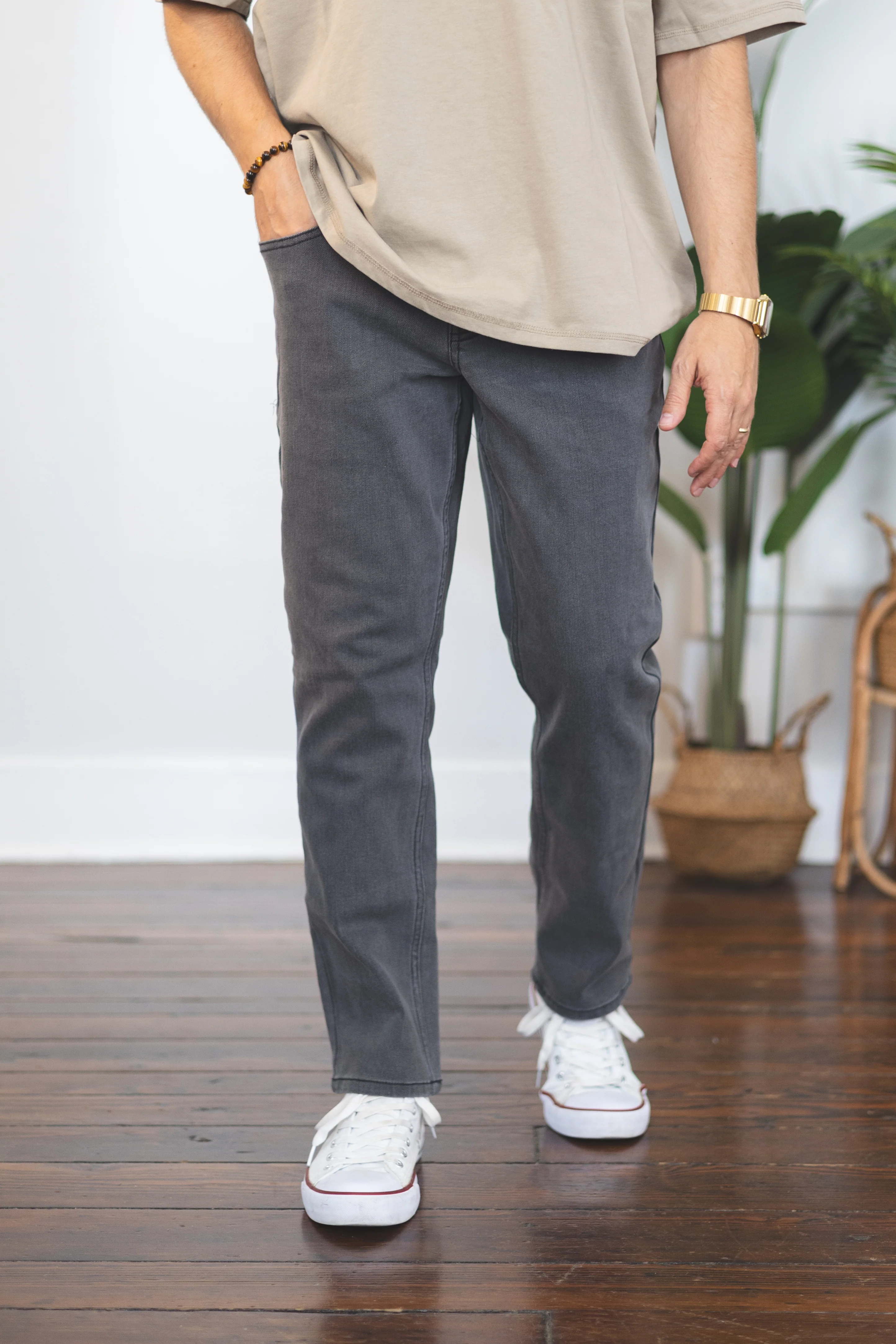 Straight Fit Stretch Jeans Gray - Image 6
