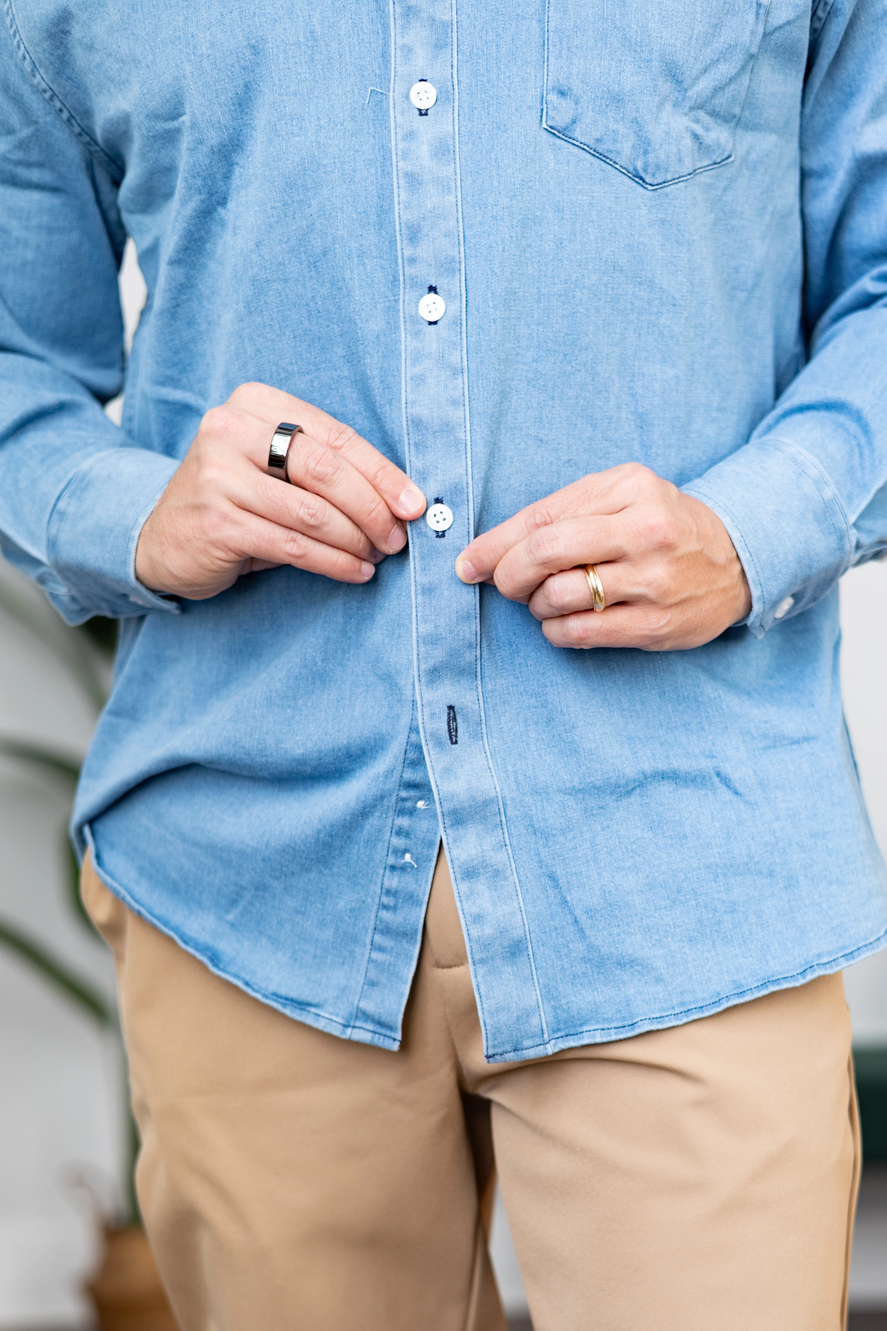 Stretch Denim Button Down Shirt Light Wash - Image 5