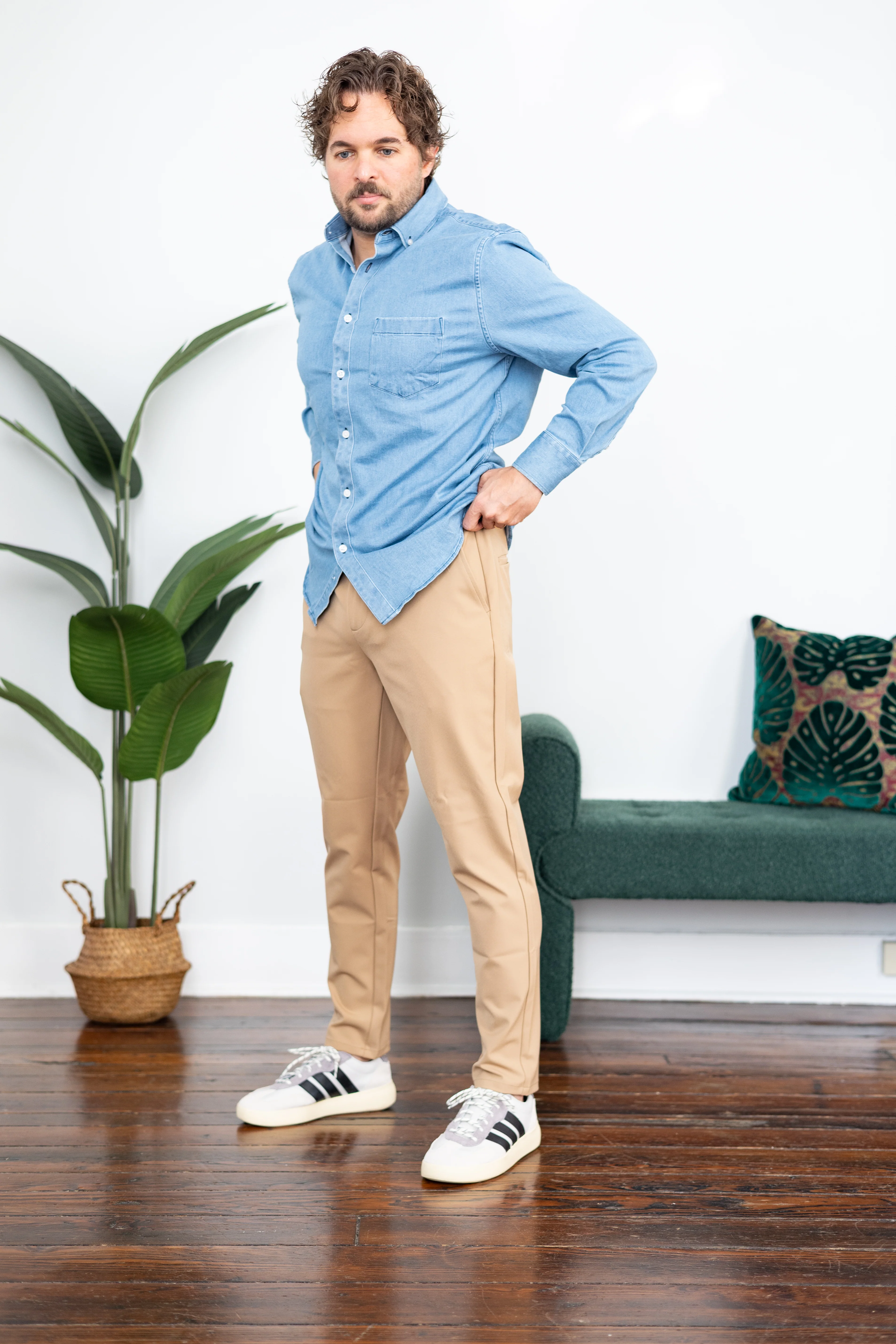 Stretch Denim Button Down Shirt Light Wash - Image 6