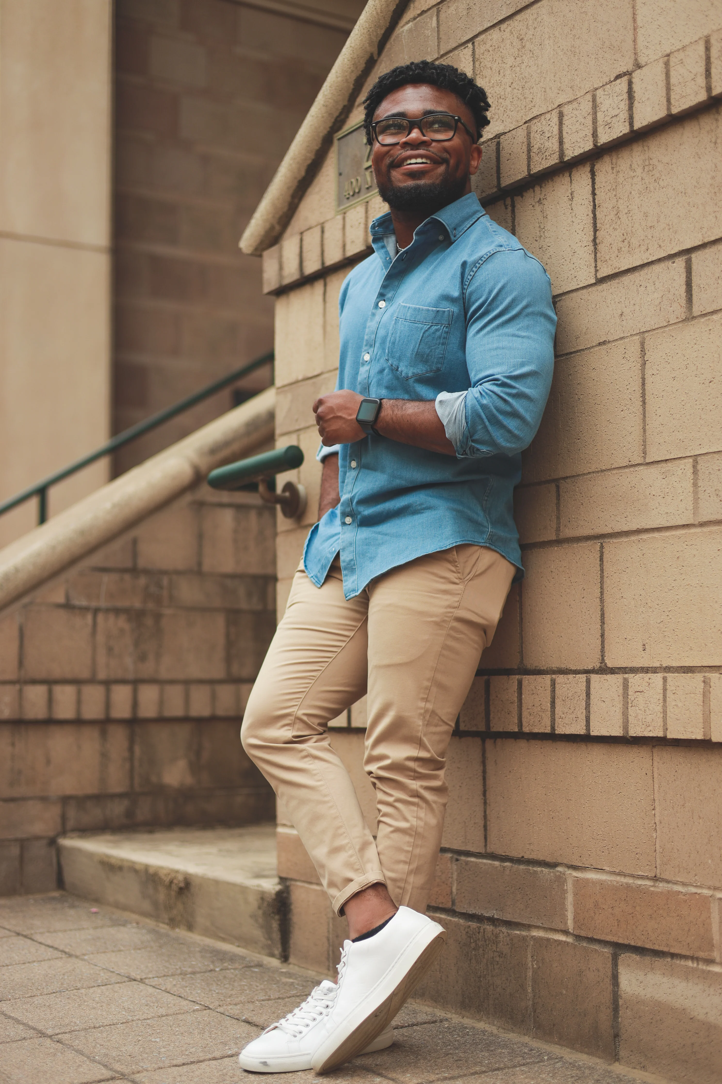 Stretch Denim Button Down Shirt Light Wash - Image 7