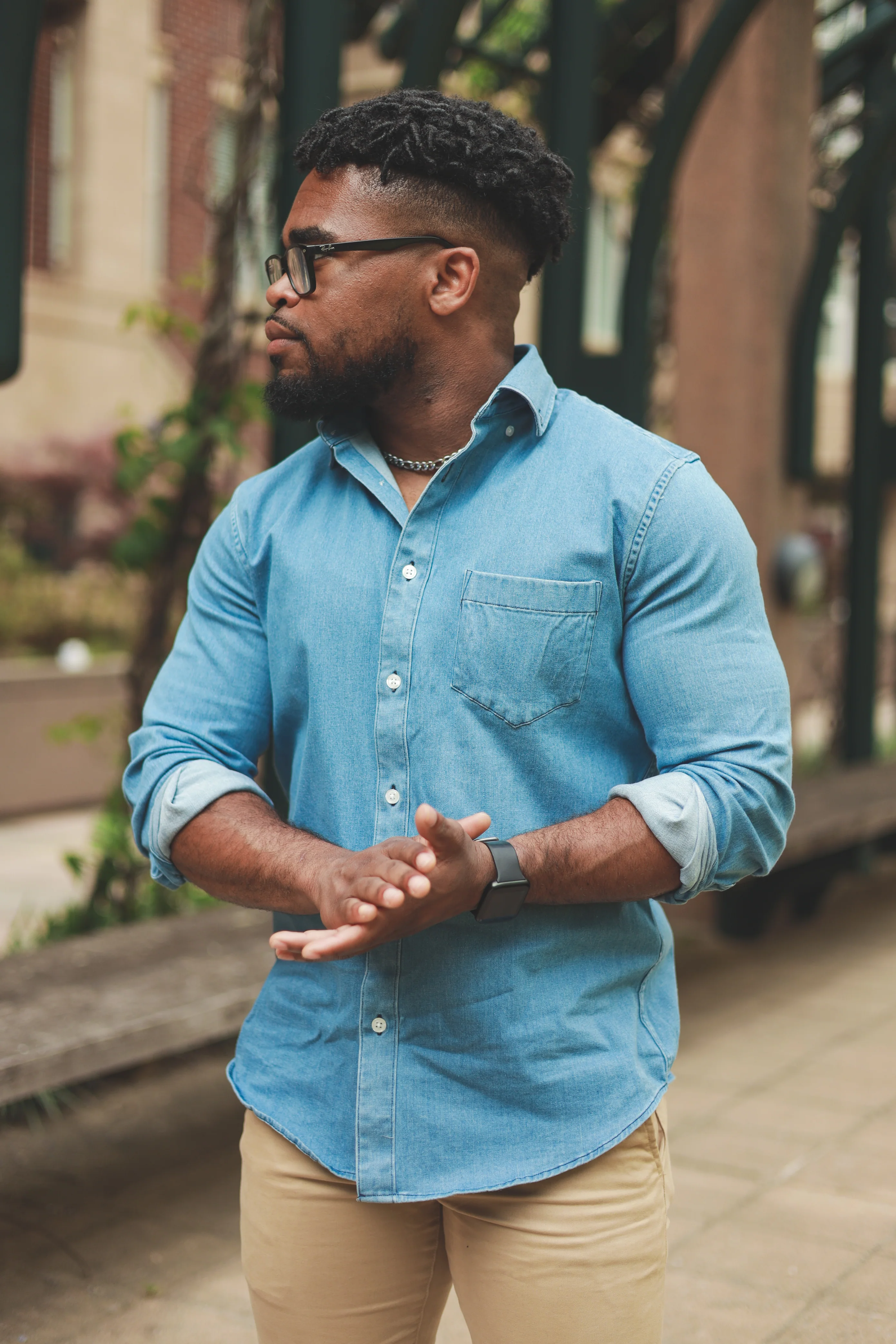 Stretch Denim Button Down Shirt Light Wash - Image 8