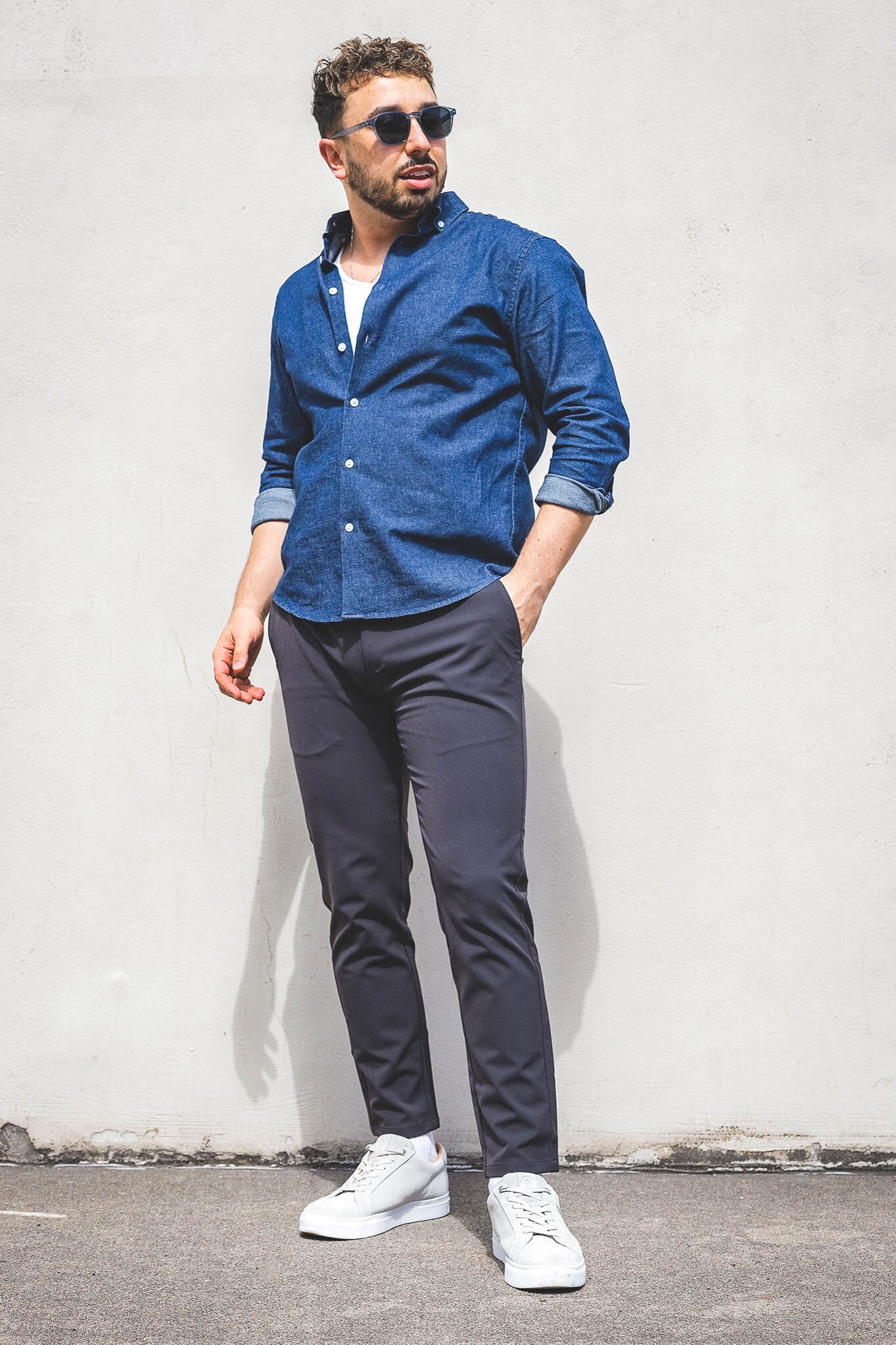 Stretch Denim Button Down Shirt Medium Wash - Image 4