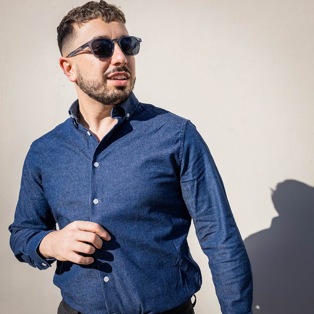Stretch Denim Button Down Shirt Medium Wash - Image 5
