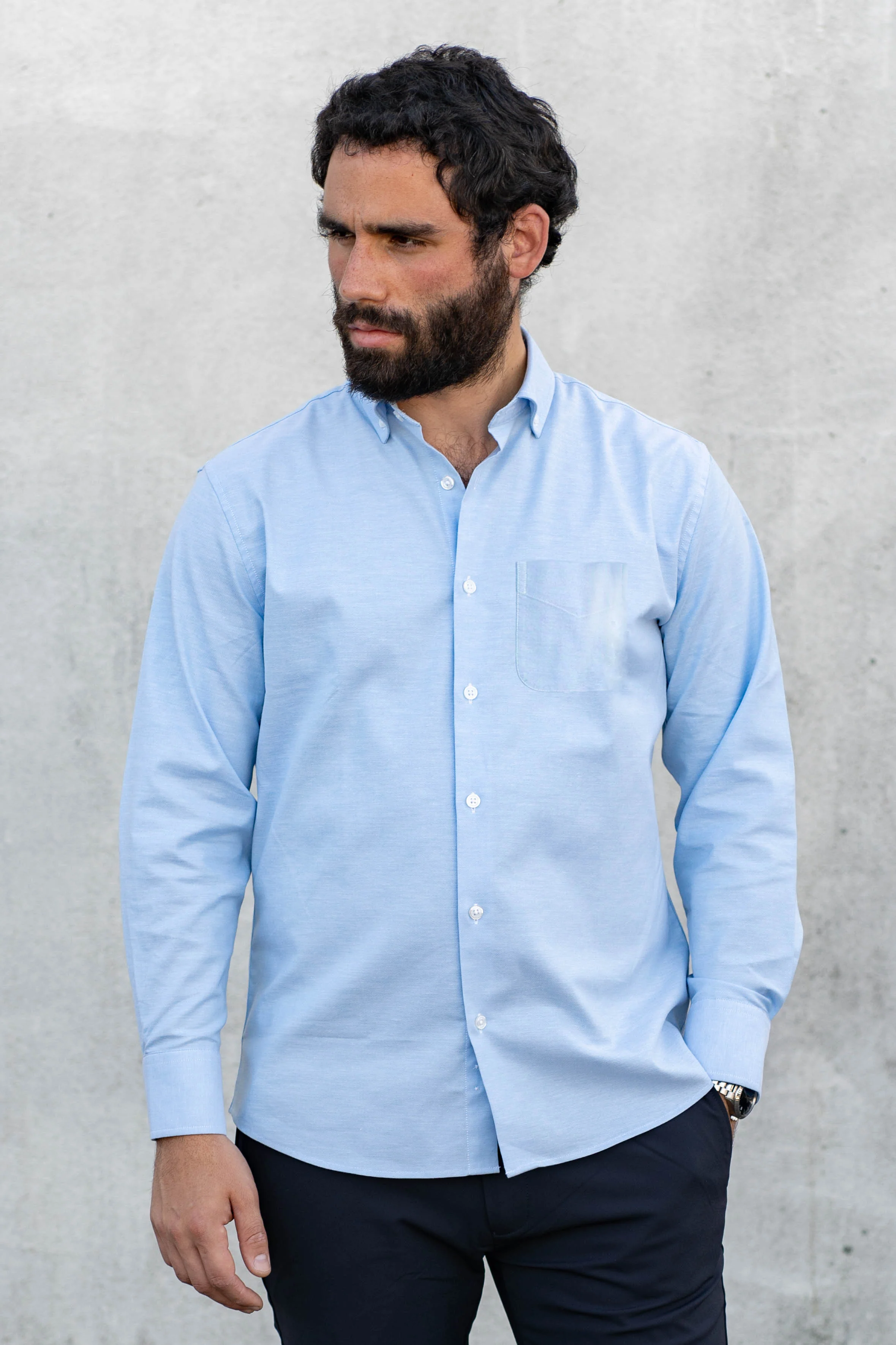 Stretch Oxford Button Down Shirt Light Blue - Image 10