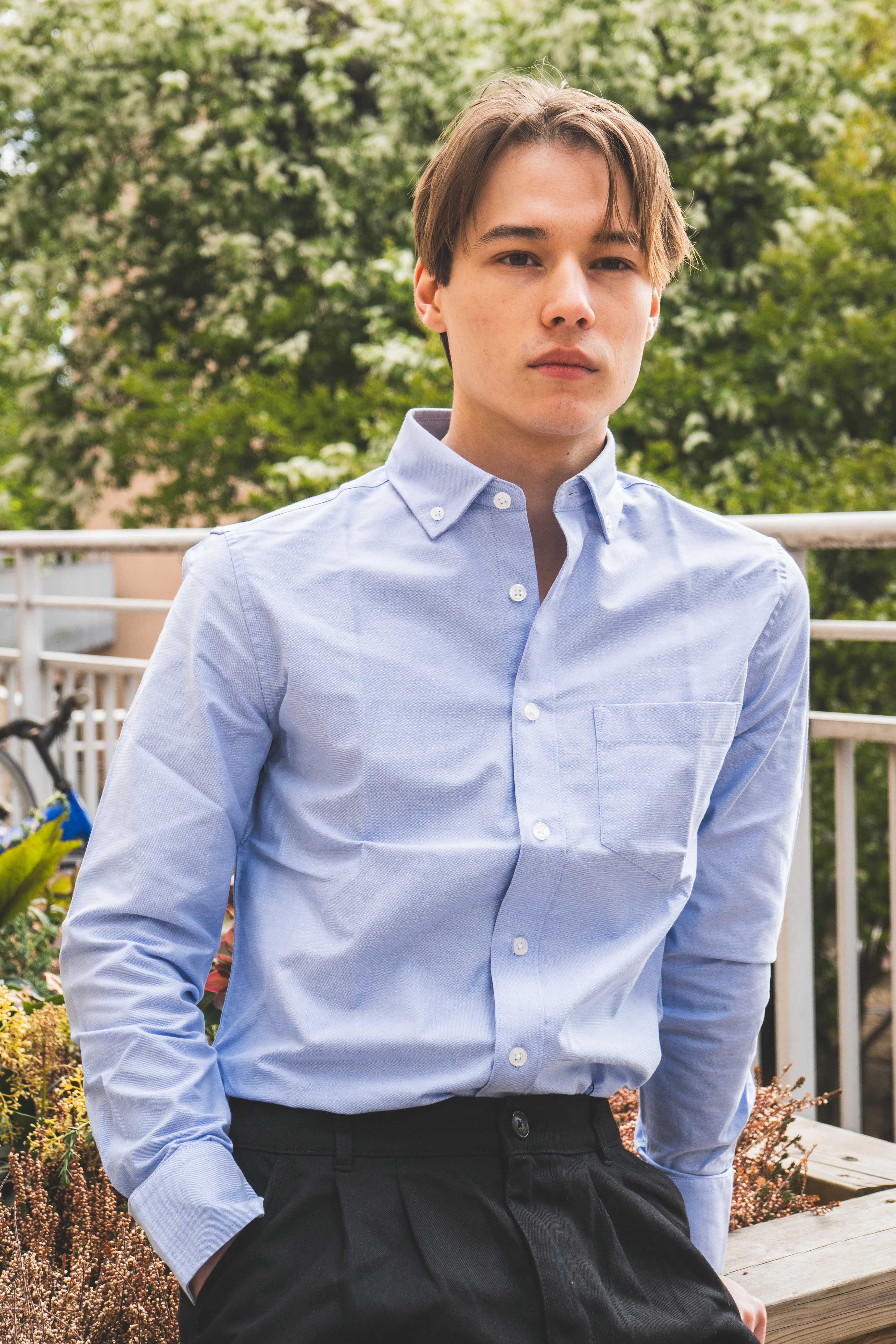 Stretch Oxford Button Down Shirt Light Blue - Image 3