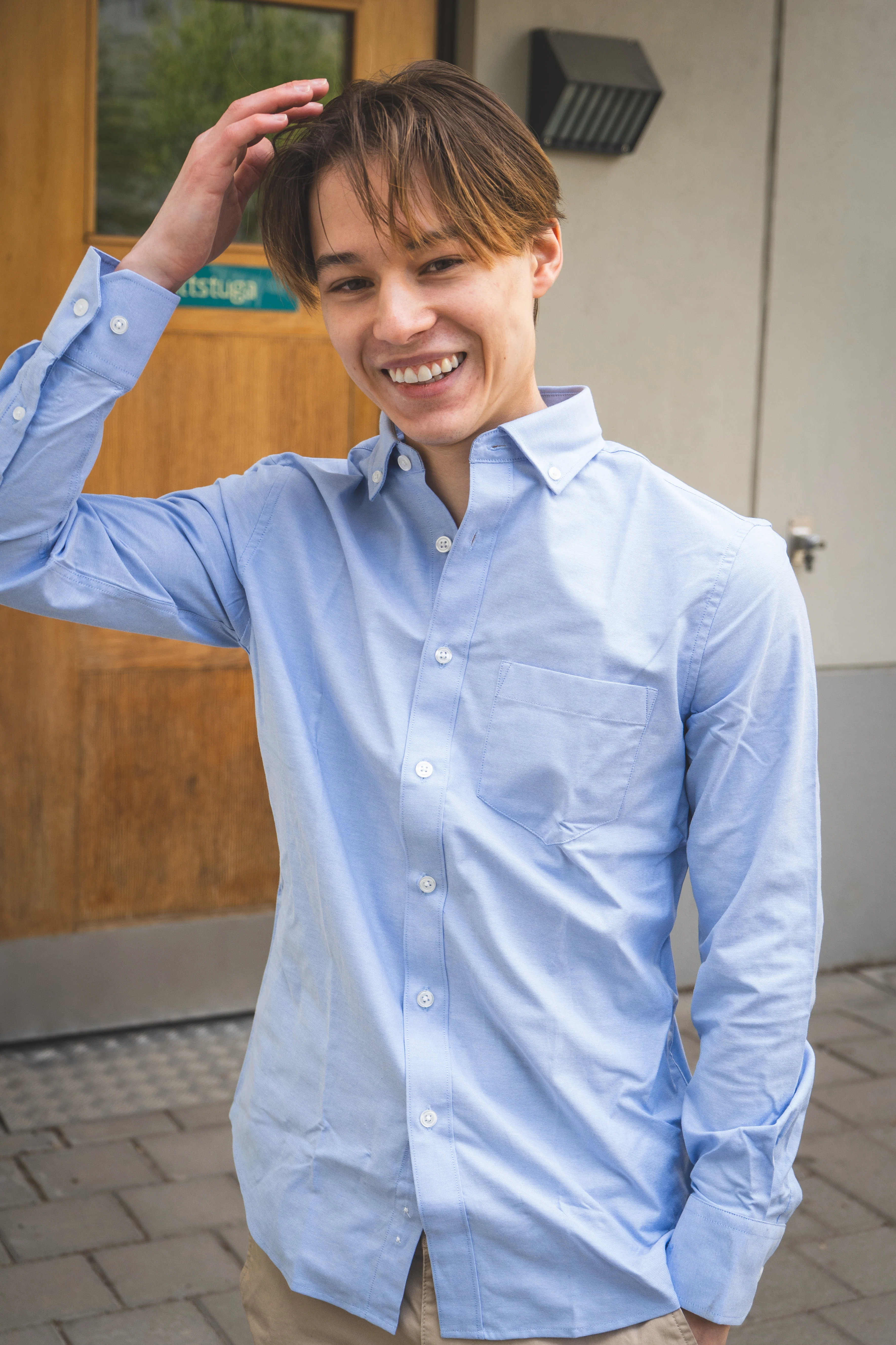 Stretch Oxford Button Down Shirt Light Blue - Image 4
