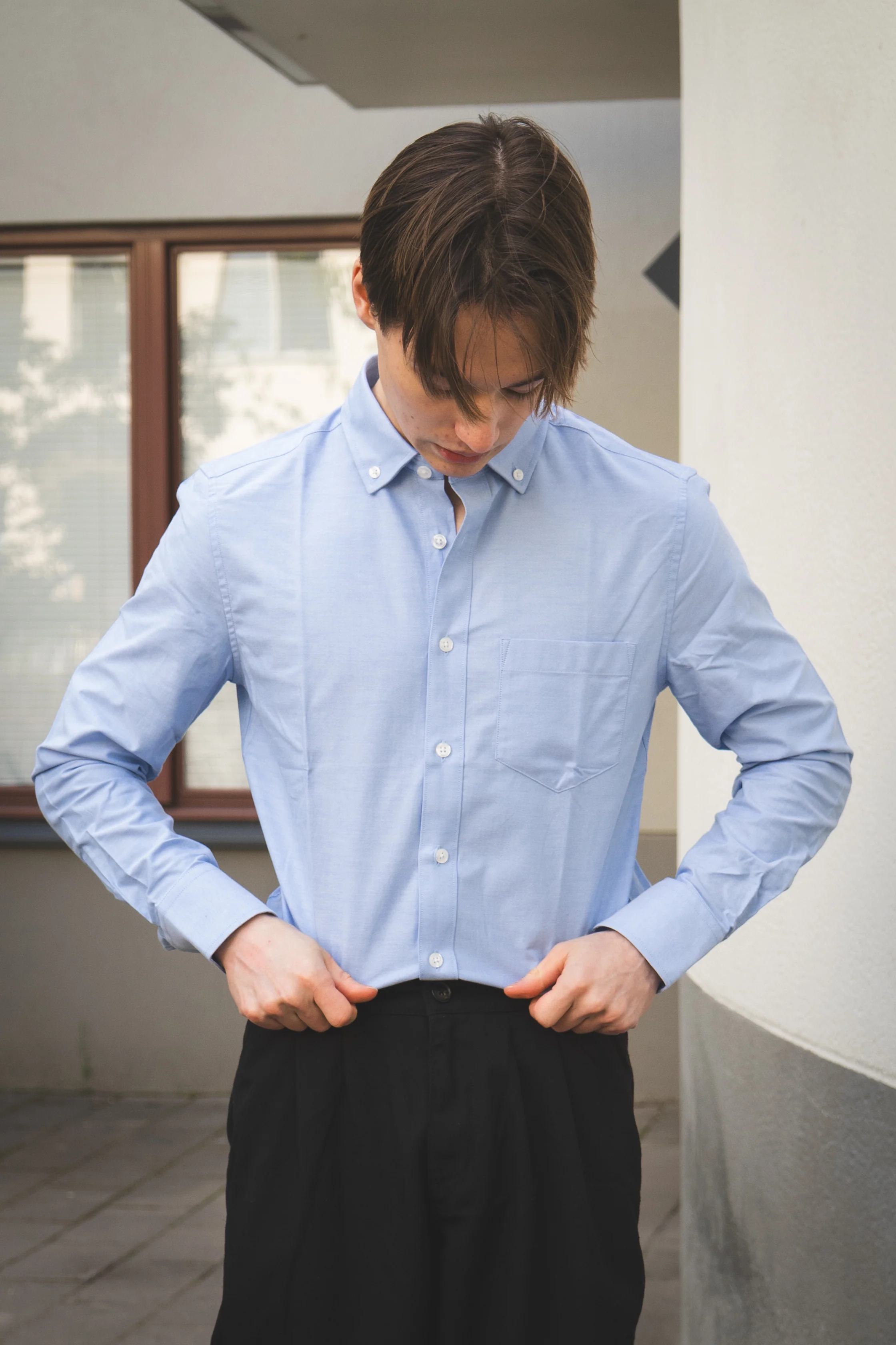 Stretch Oxford Button Down Shirt Light Blue - Image 5