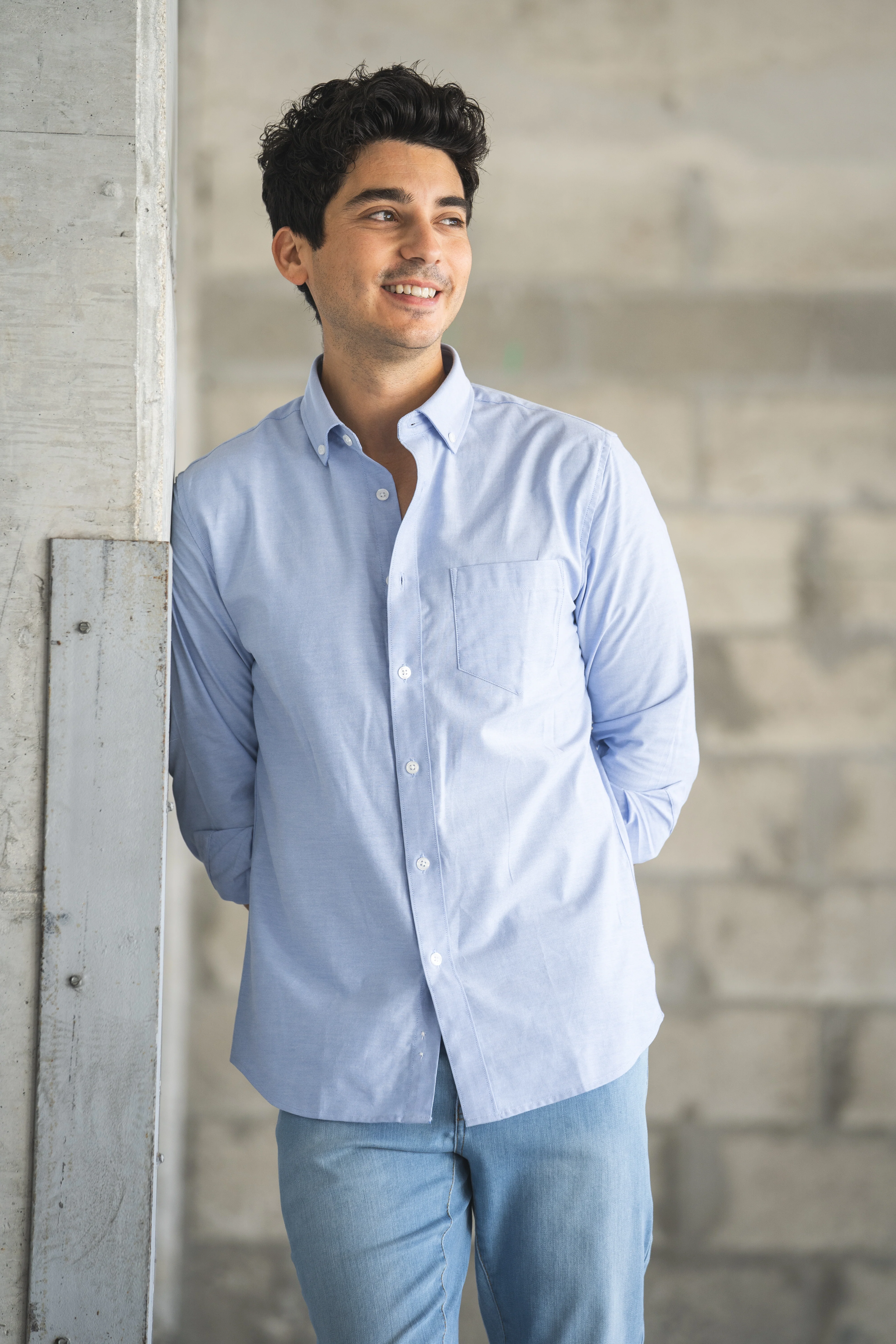 Stretch Oxford Button Down Shirt Light Blue - Image 6