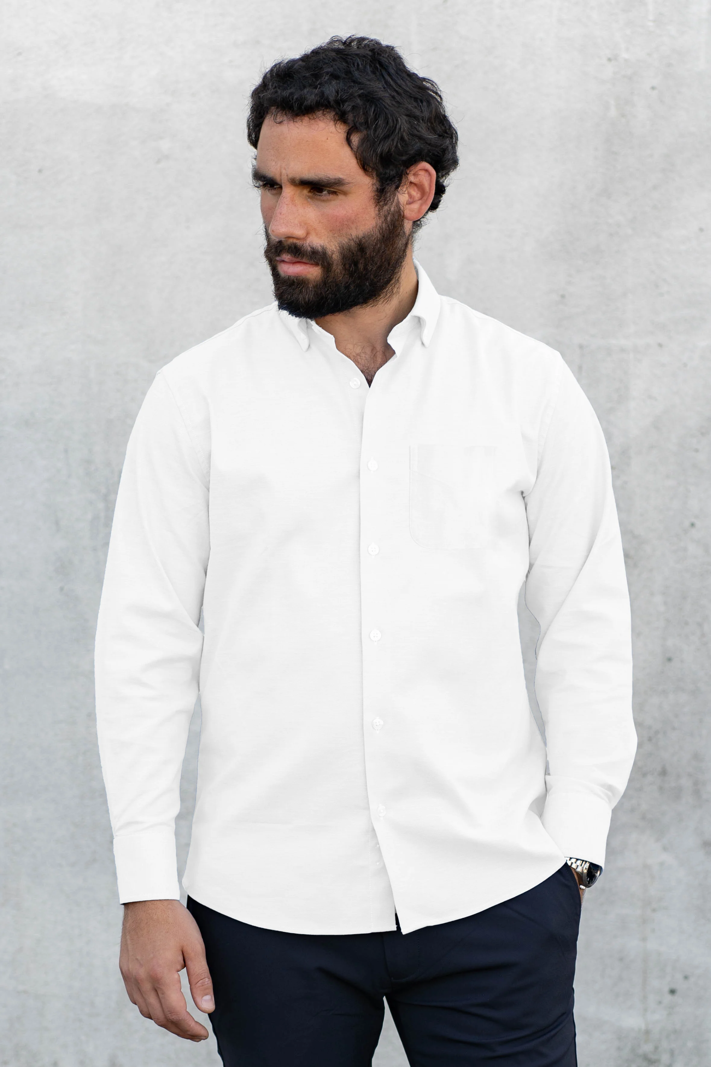 Stretch Oxford Button Down Shirt White - Image 10