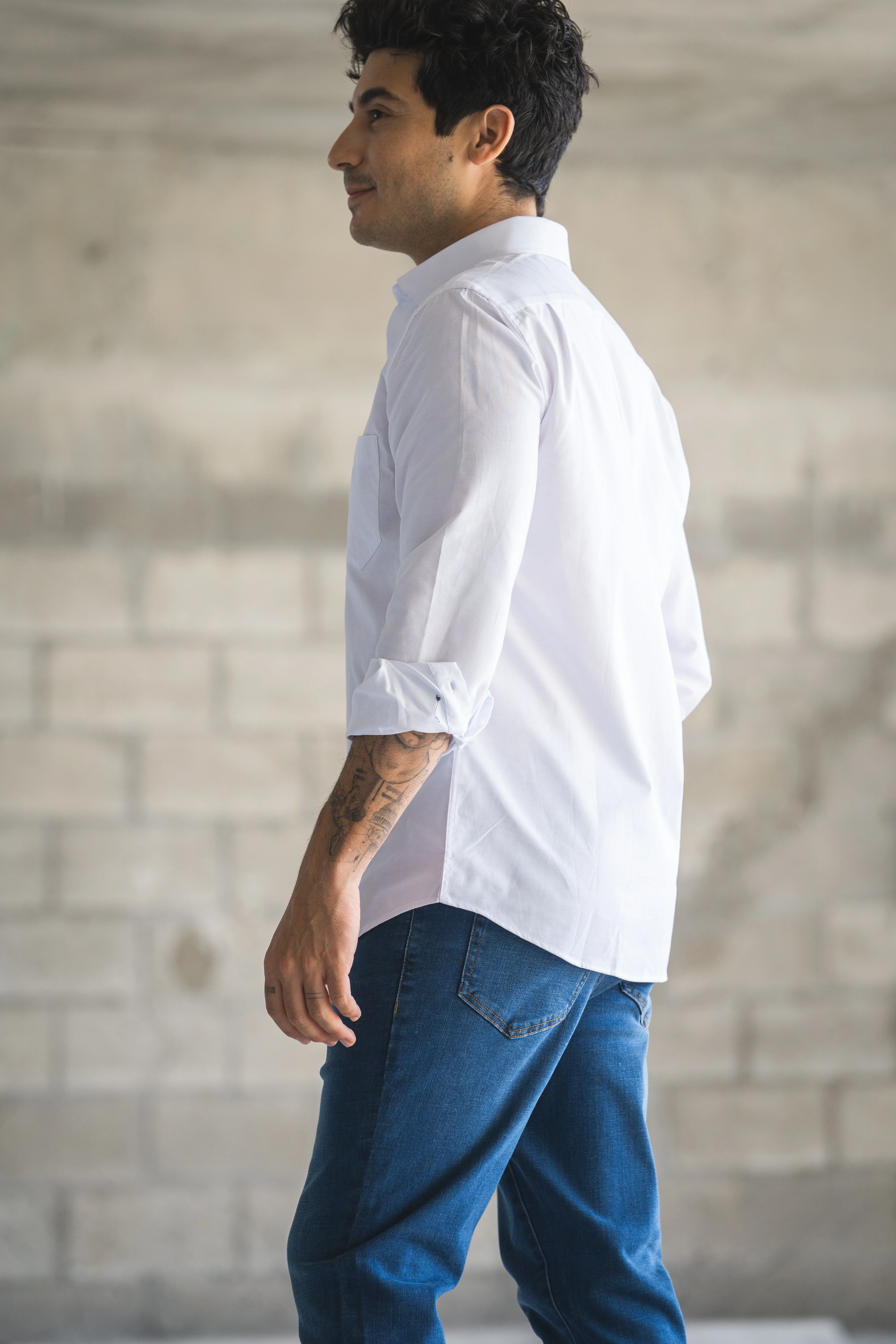 Stretch Oxford Button Down Shirt White - Image 5