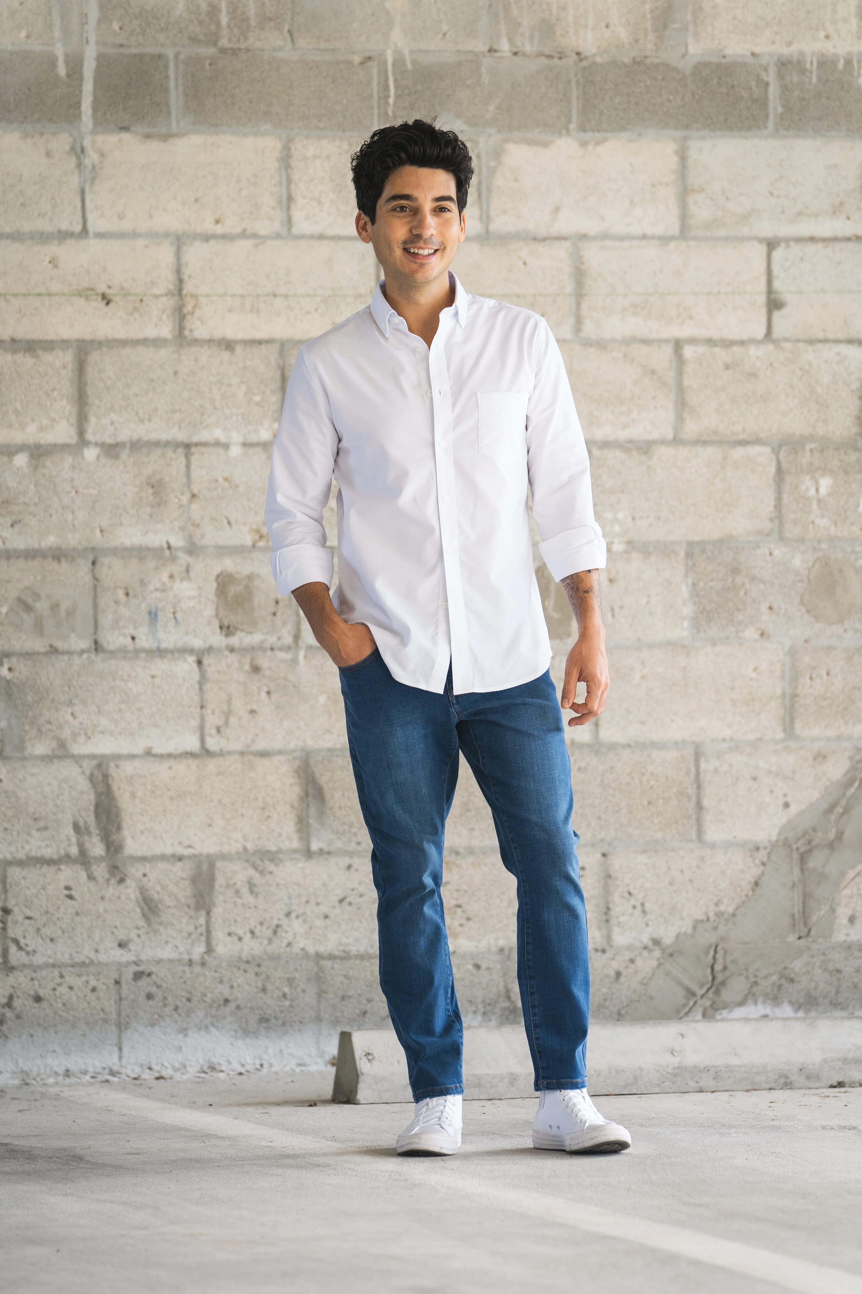 Stretch Oxford Button Down Shirt White - Image 7