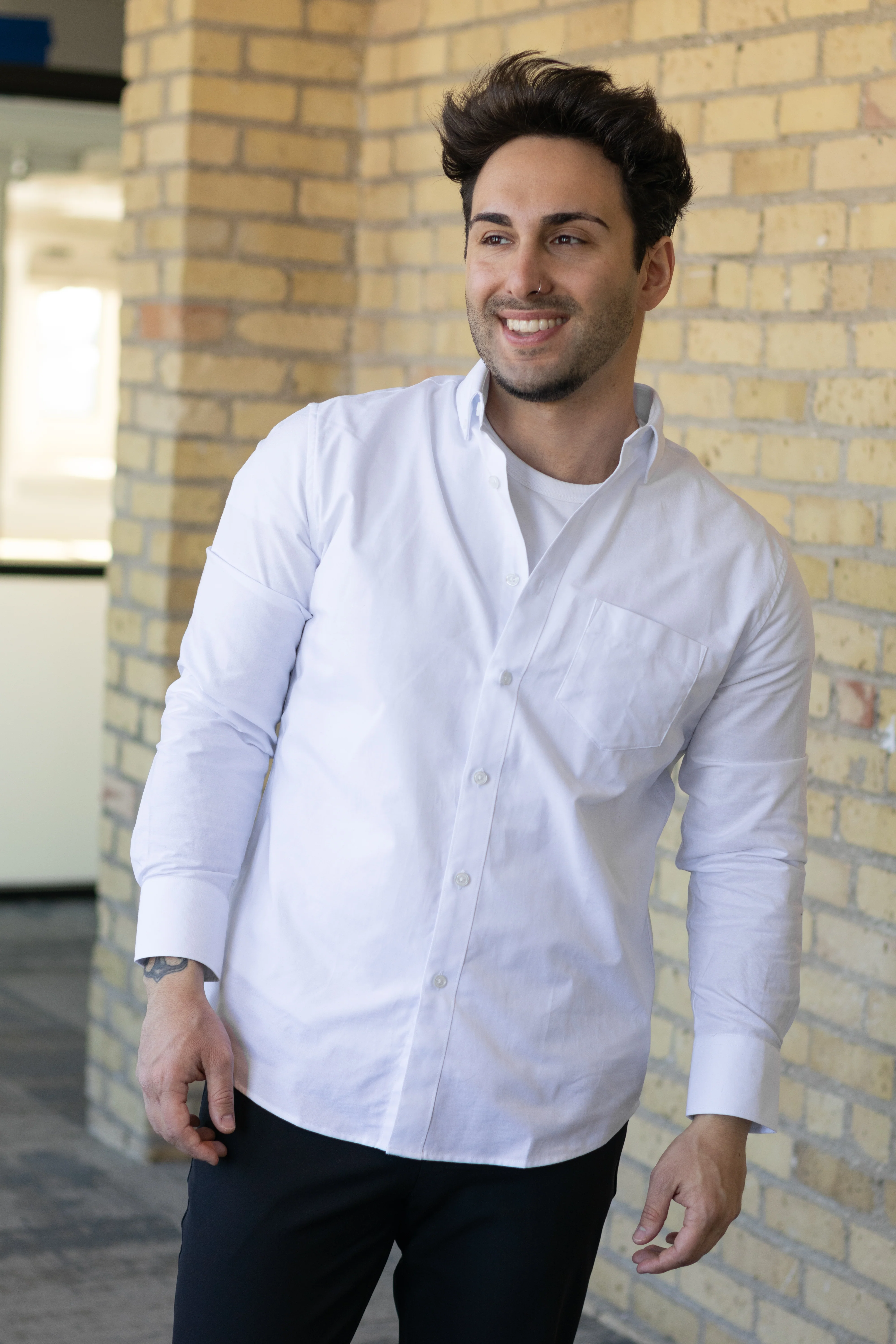 Stretch Oxford Button Down Shirt White - Image 8