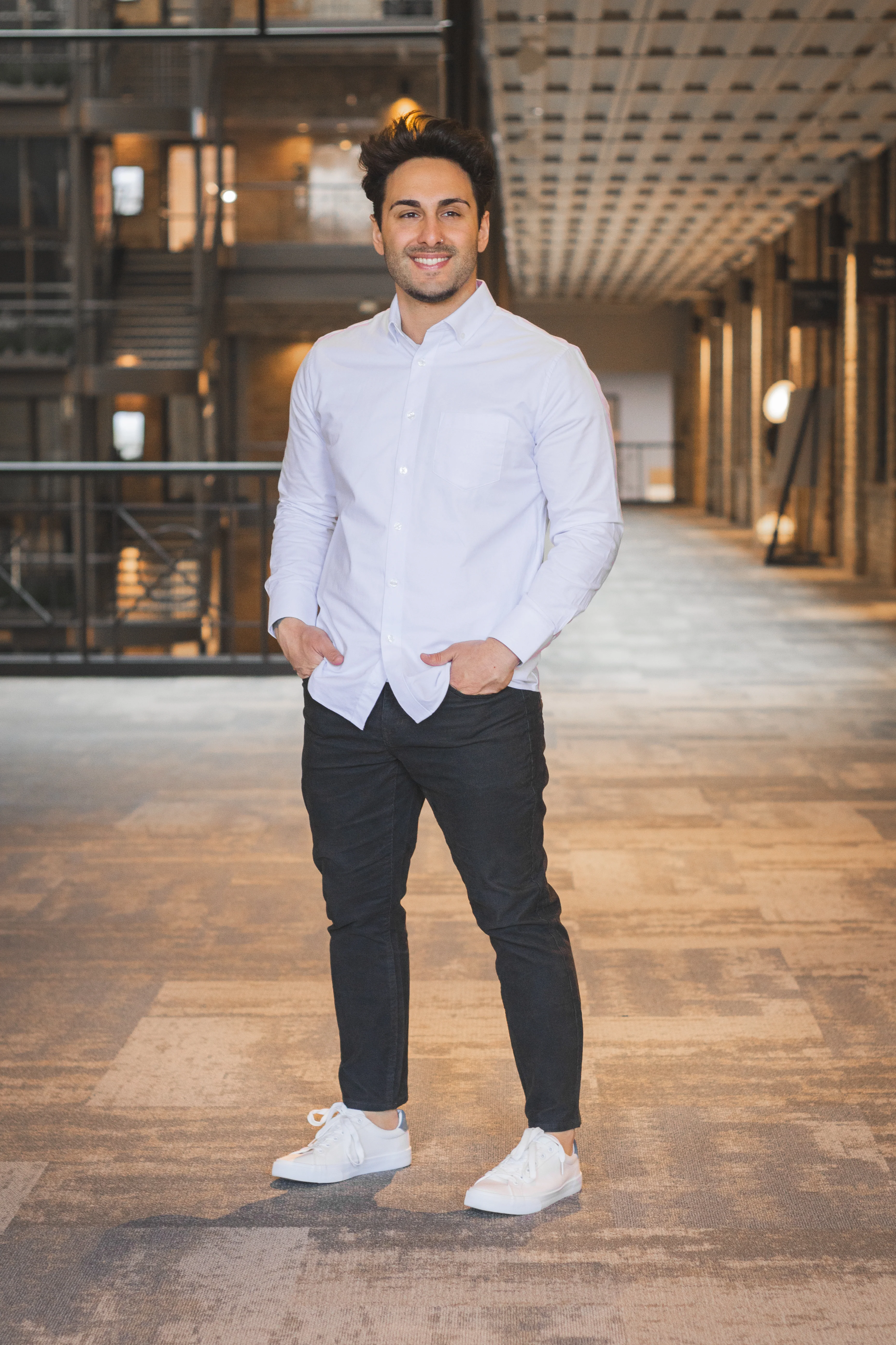 Stretch Oxford Button Down Shirt White - Image 9
