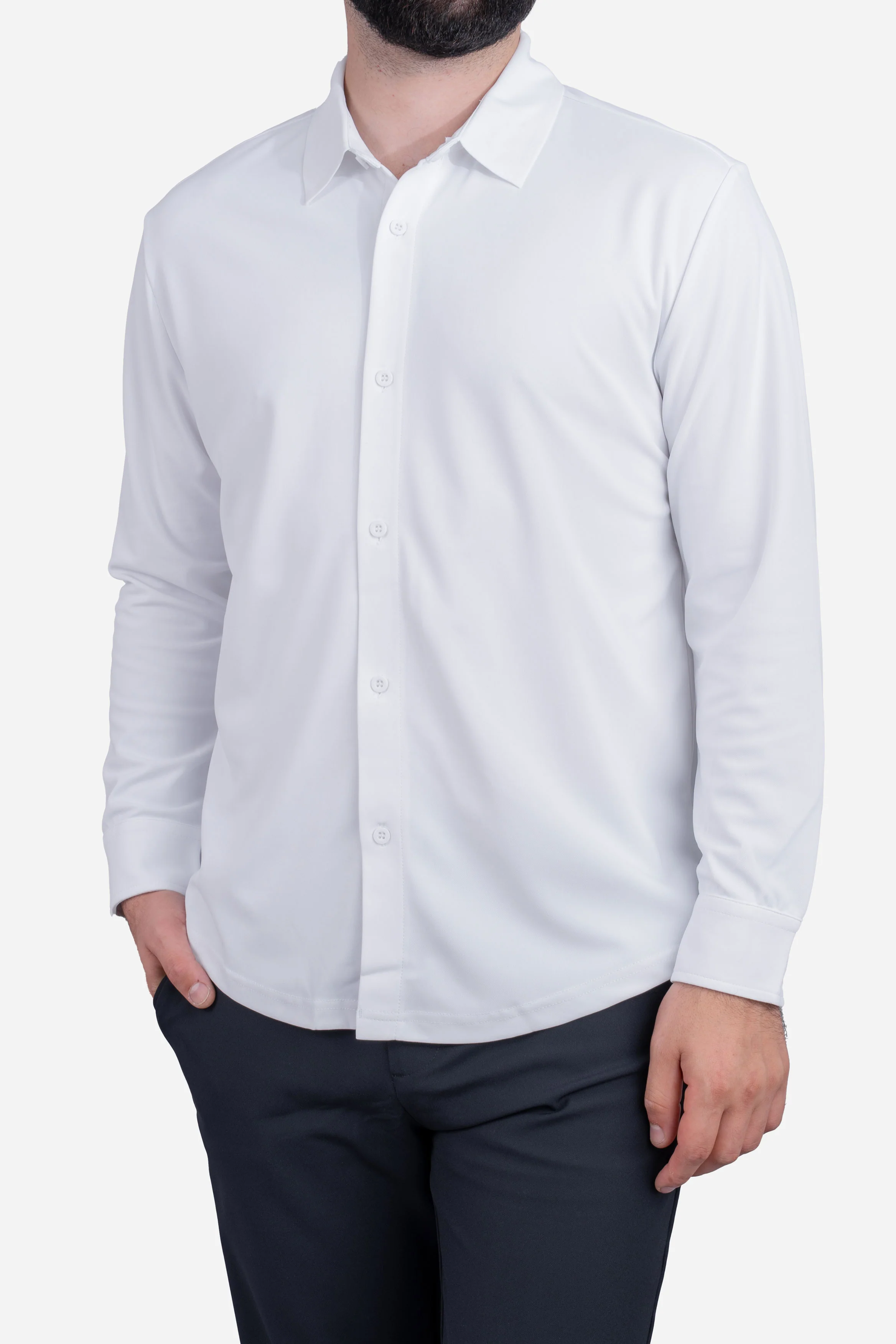 Tech Button Down Shirt White - Image 4